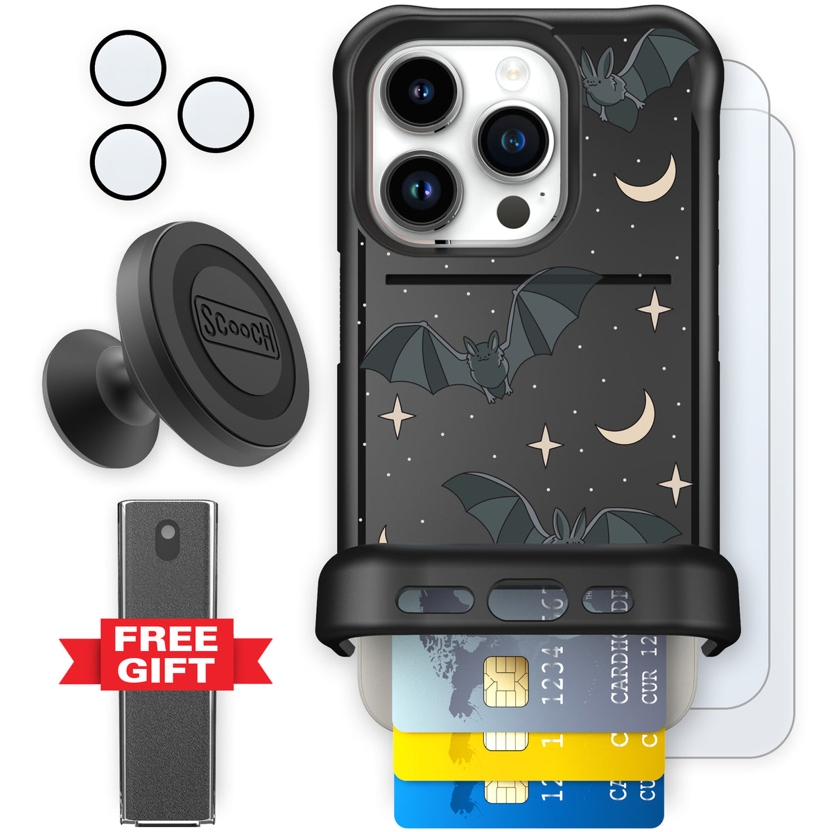 Scooch Wingmate Batty Skies defender bundle featuring the original Batty Skies print