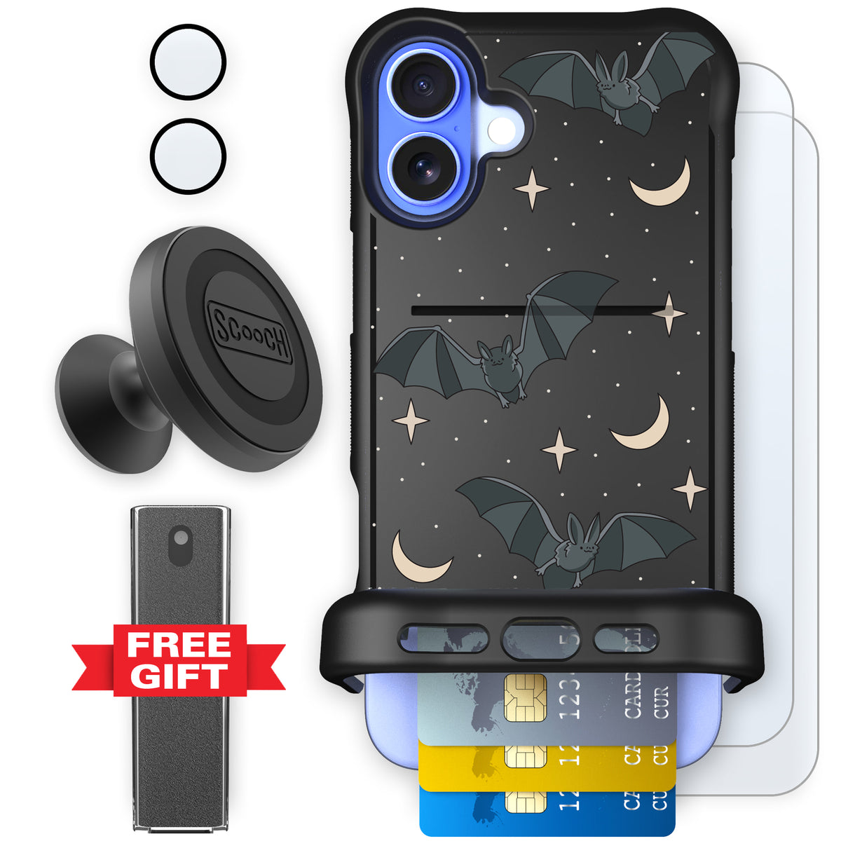 Scooch Wingmate Batty Skies defender bundle featuring the original Batty Skies print