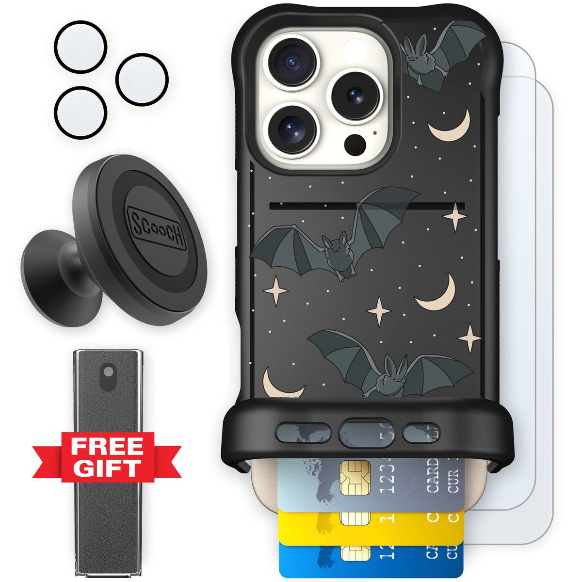 Scooch Wingmate Batty Skies defender bundle featuring the original Batty Skies print