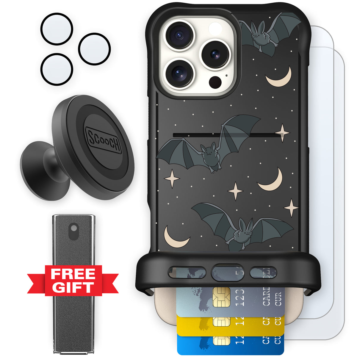 Scooch Wingmate Batty Skies defender bundle featuring the original Batty Skies print