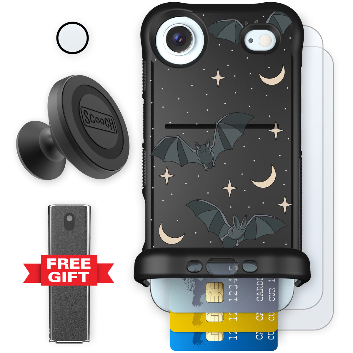 Scooch Wingmate Batty Skies defender bundle featuring the original Batty Skies print