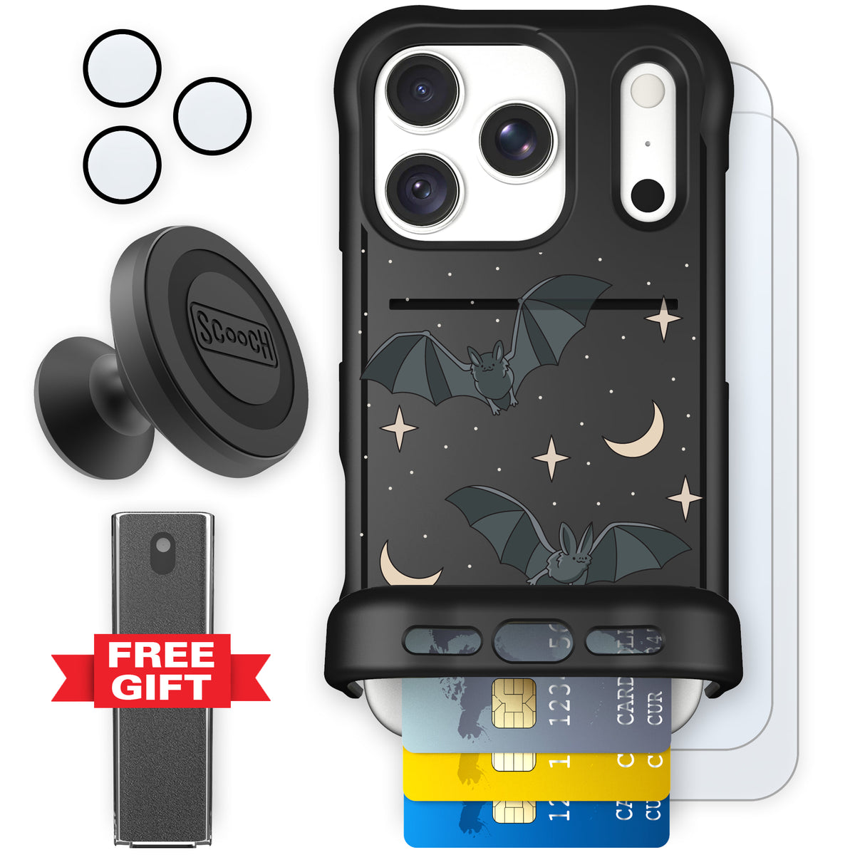Scooch Wingmate Batty Skies defender bundle featuring the original Batty Skies print