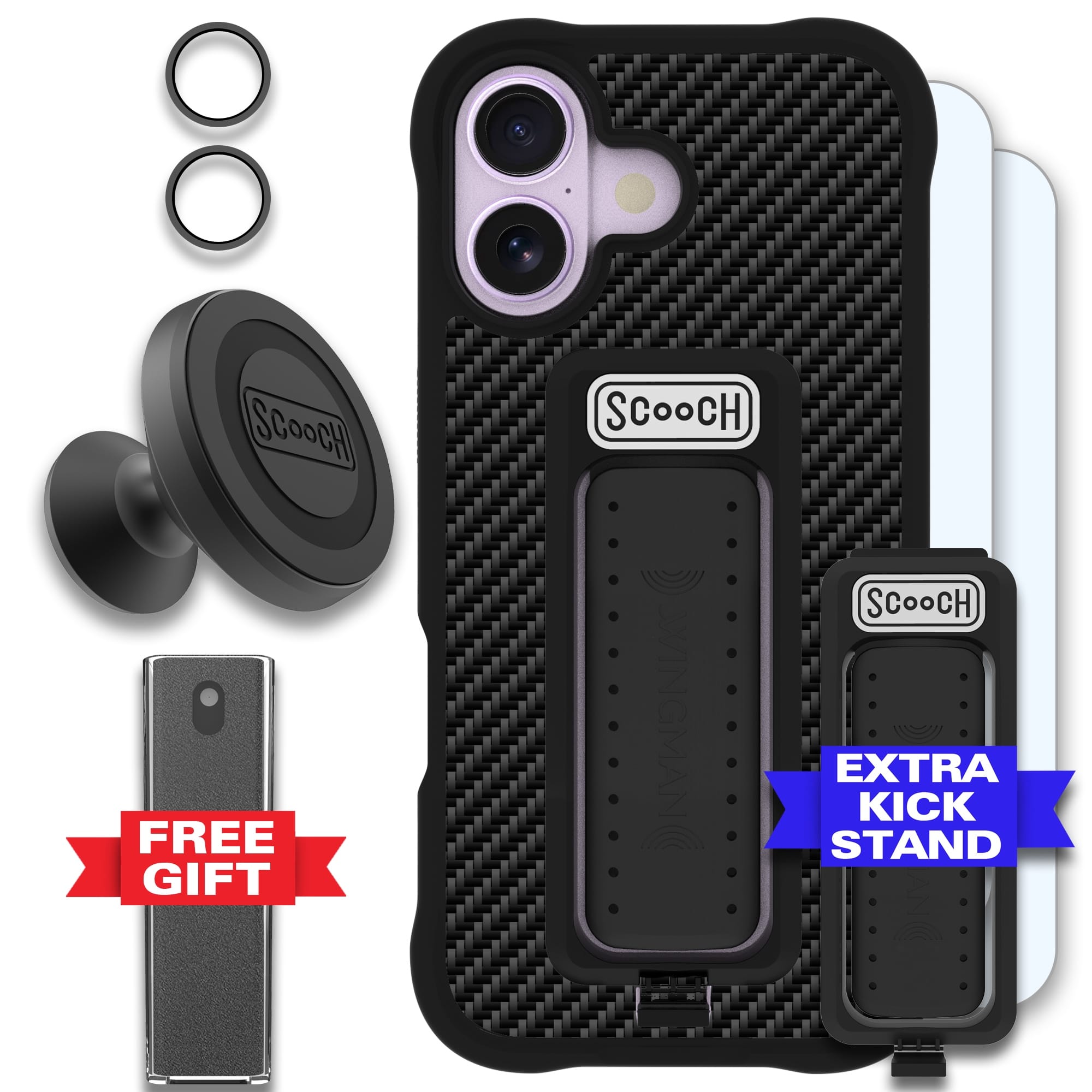Scooch-Wingman Defender Bundle for iPhone 17 (Preorder — Ships mid to late October)-Carbon Fiber / Black