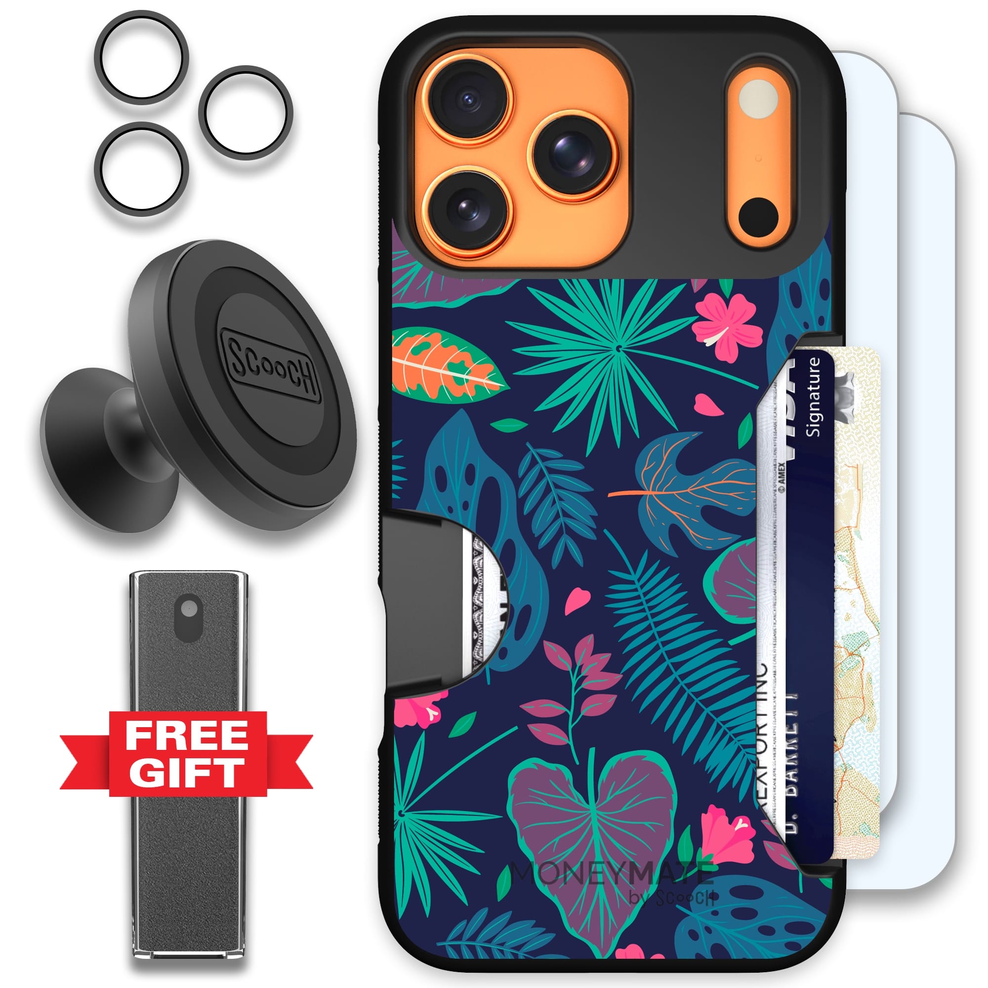 Scooch-Moneymate Defender Bundle for iPhone 17 Pro Max-Tropical Leaves