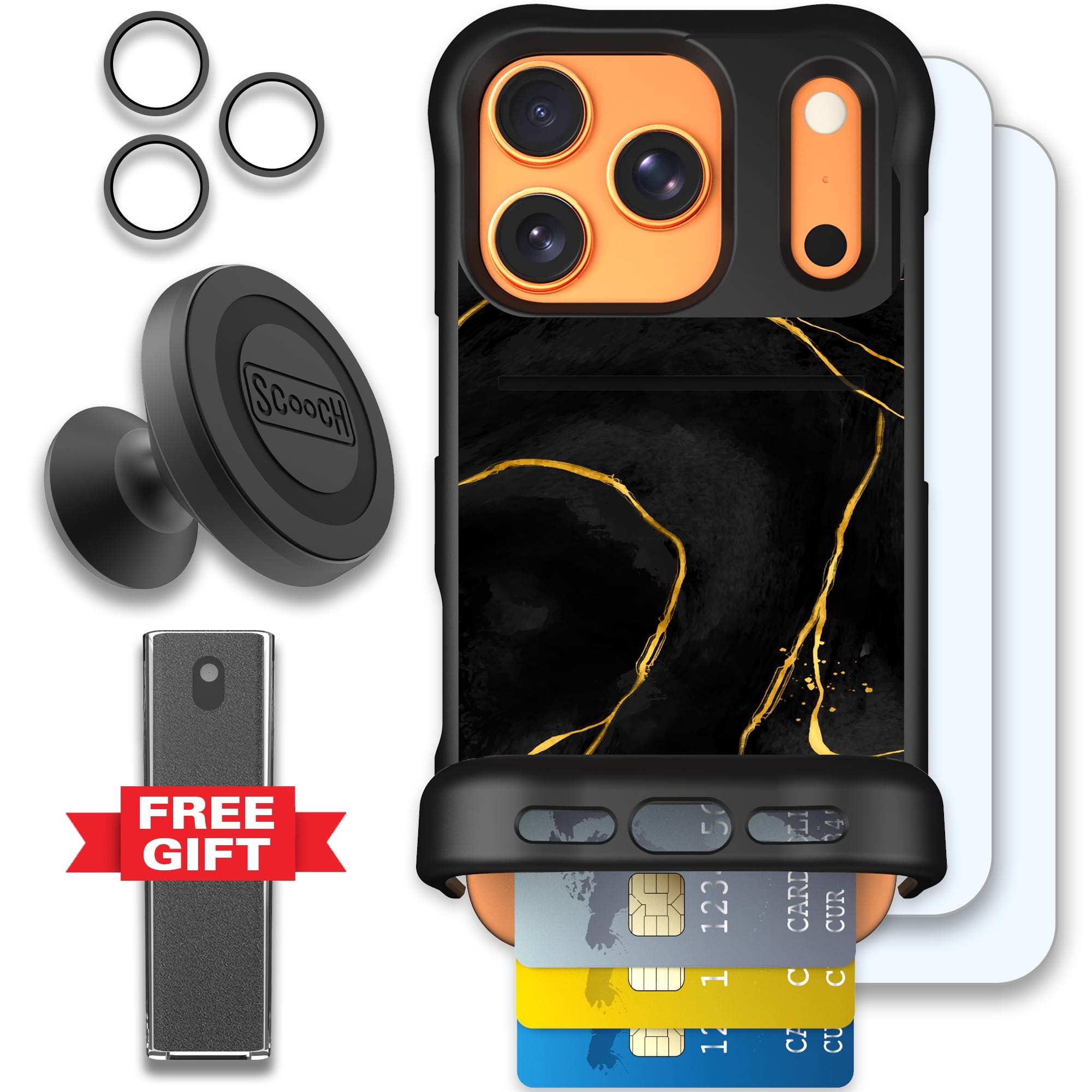 Scooch-Wingmate Defender Bundle for iPhone 17 Pro-Black Marble
