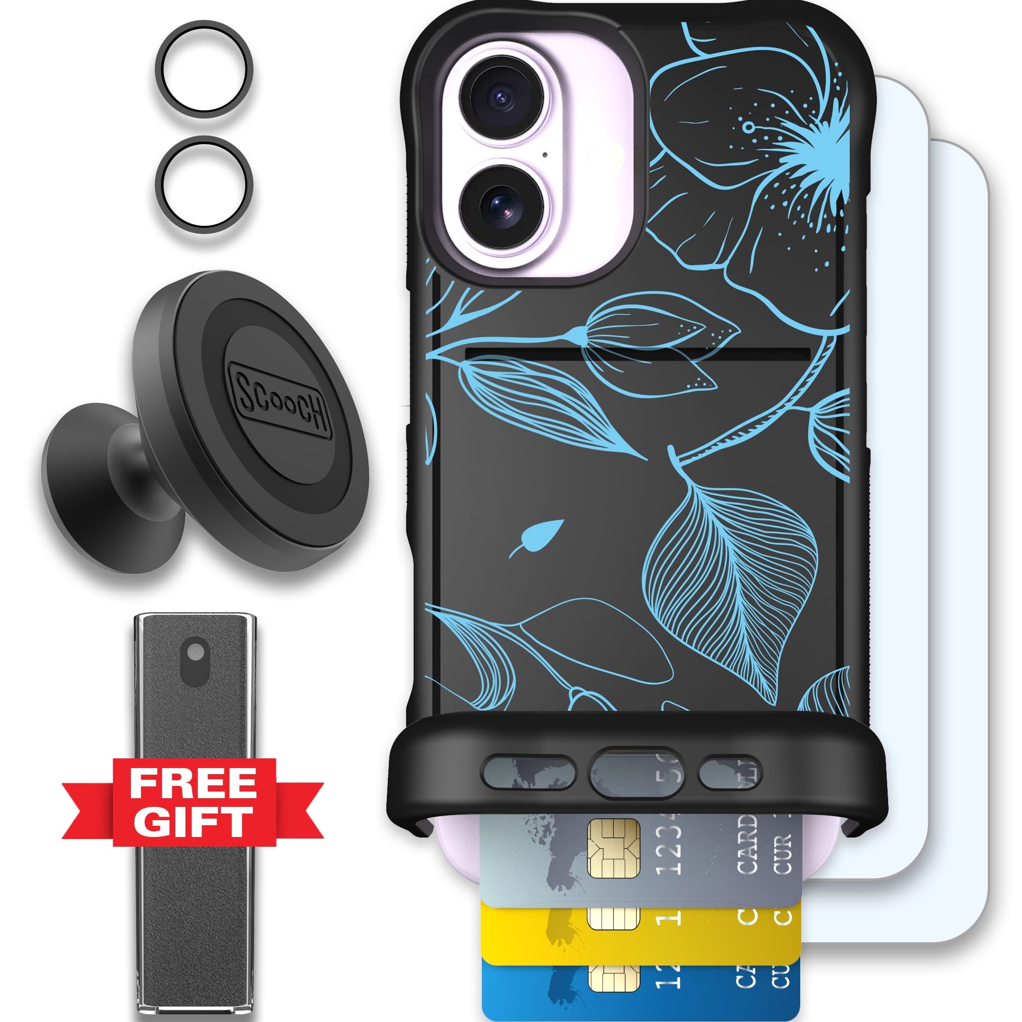 Scooch-Wingmate Defender Bundle for iPhone 17-Blue Hibiscus