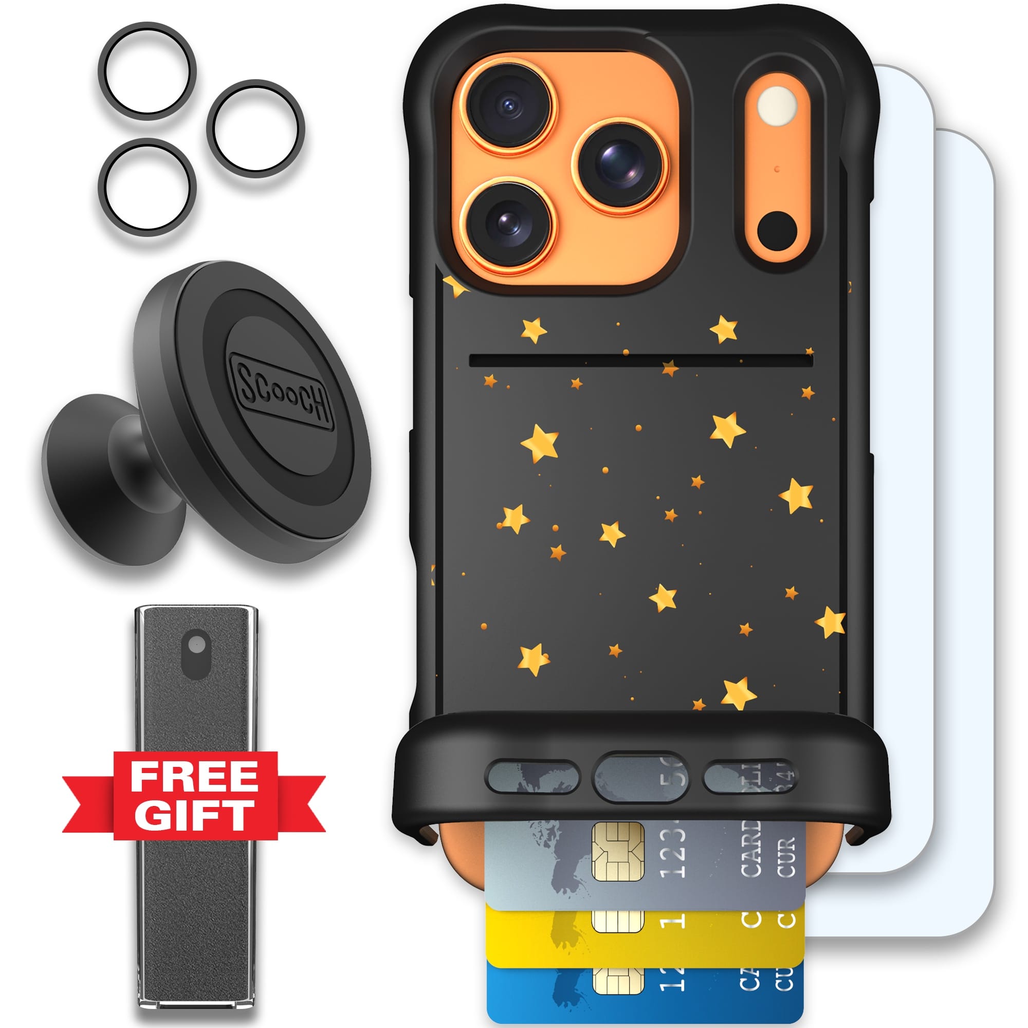 Scooch-Wingmate Defender Bundle for iPhone 17 Pro-Gold Stars