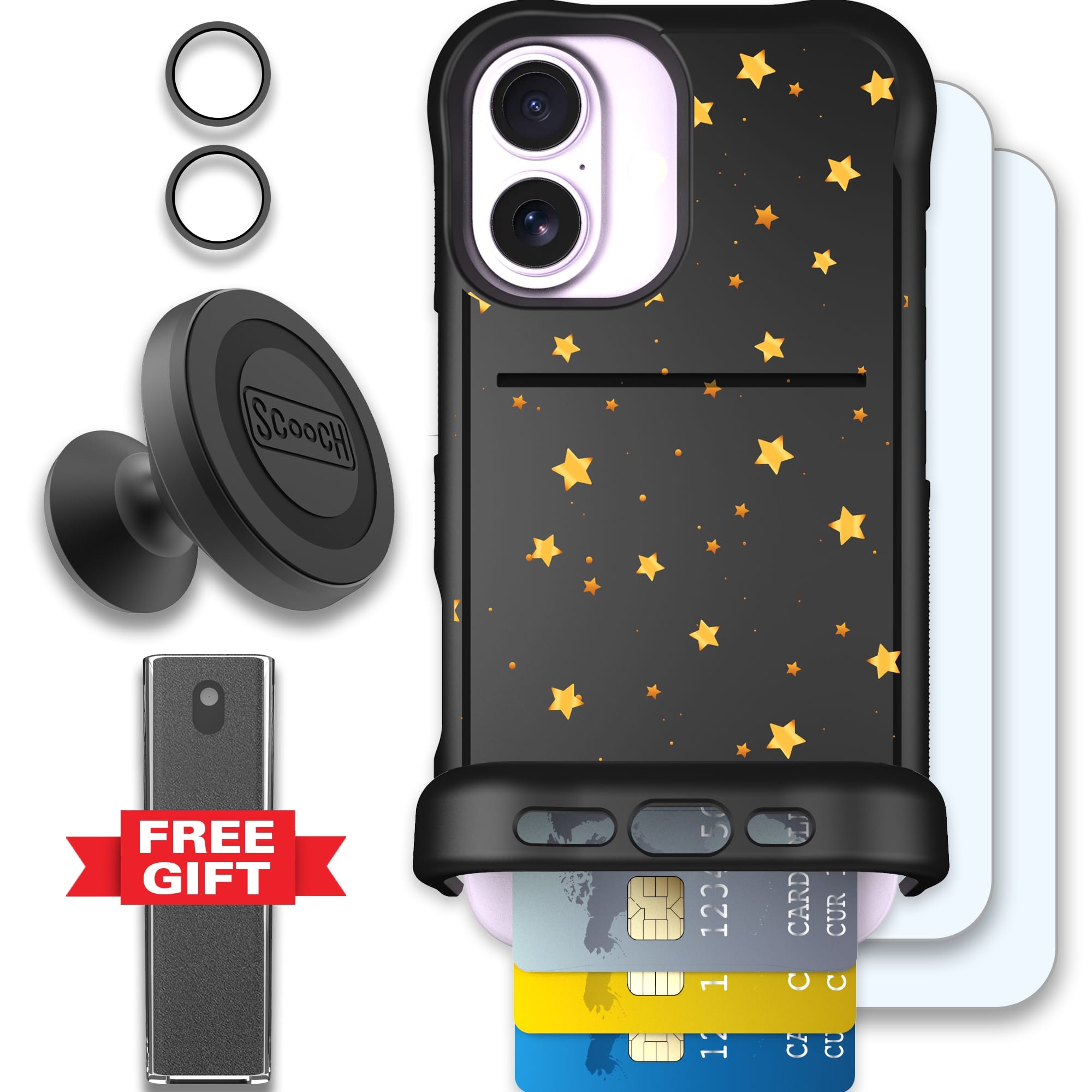 Scooch-Wingmate Defender Bundle for iPhone 17-Gold Stars