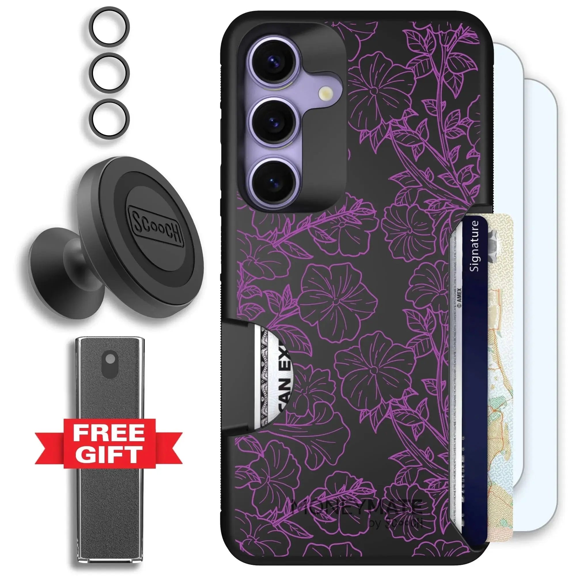 Scooch-Moneymate Defender Bundle for Samsung Galaxy S26-Purple Petunias