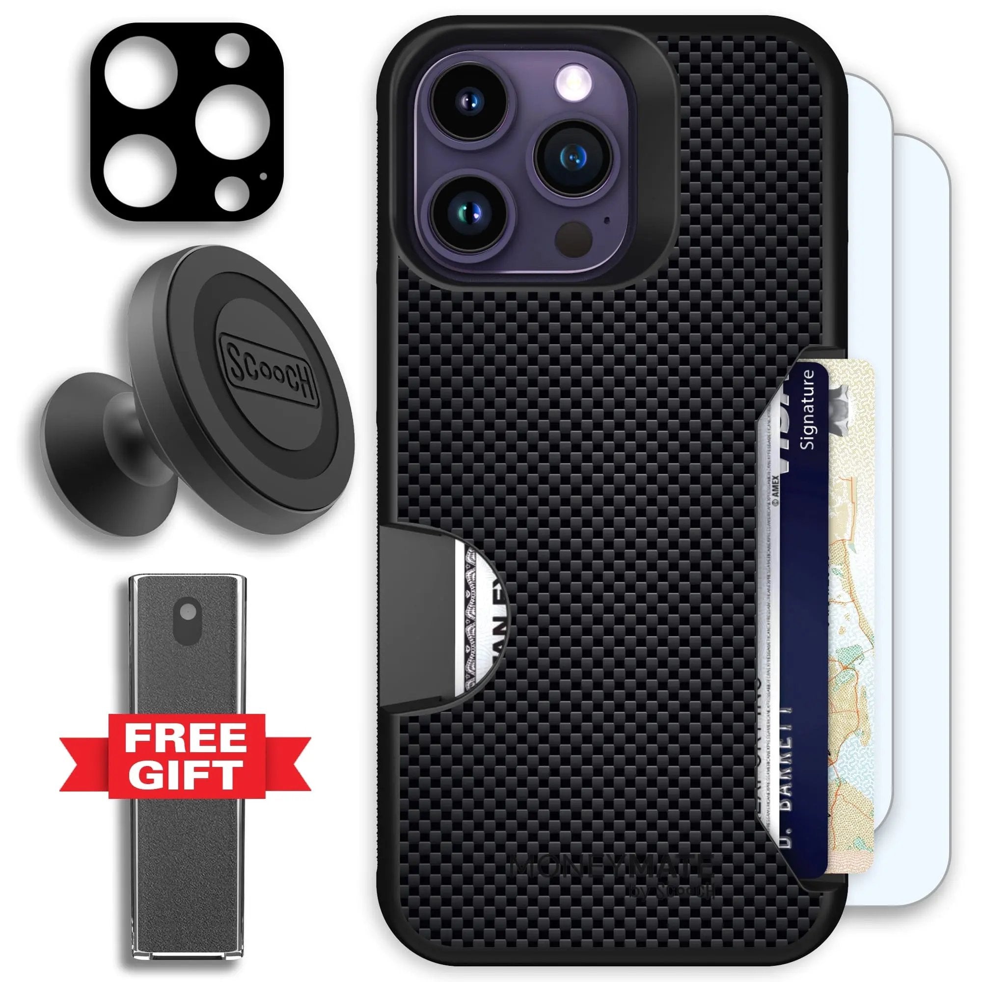 Scooch-Moneymate Defender Bundle for iPhone 14 Pro-Carbon Fiber