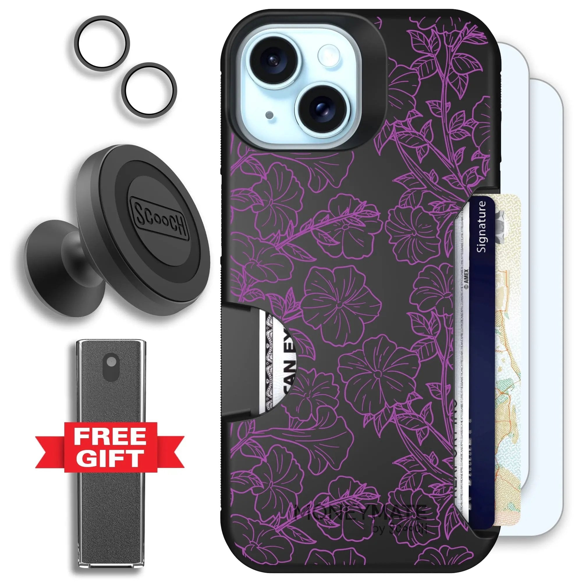Scooch-Moneymate Defender Bundle for iPhone 14-Purple Petunias