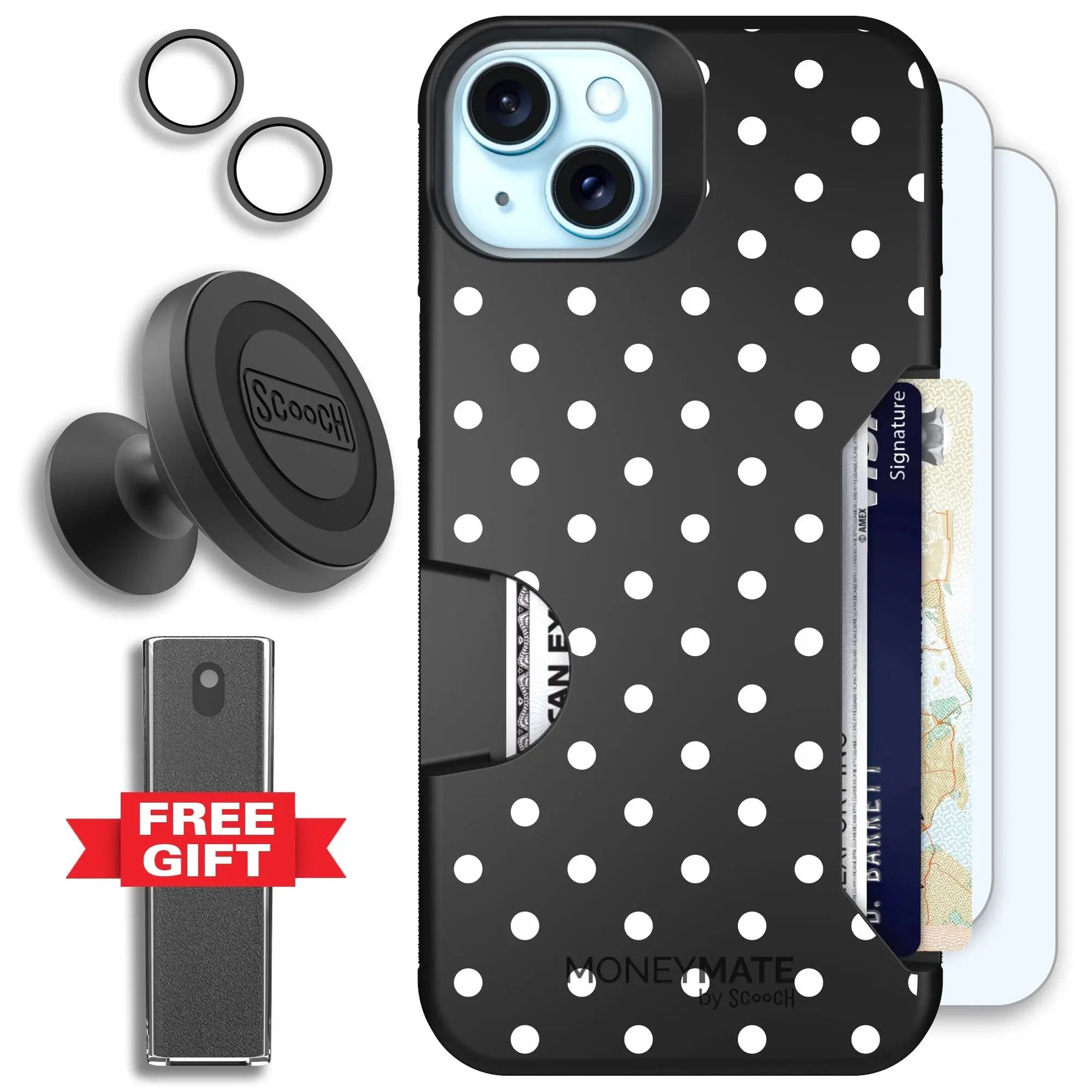 Scooch-Moneymate Defender Bundle for iPhone 15 Plus-Polka Dots