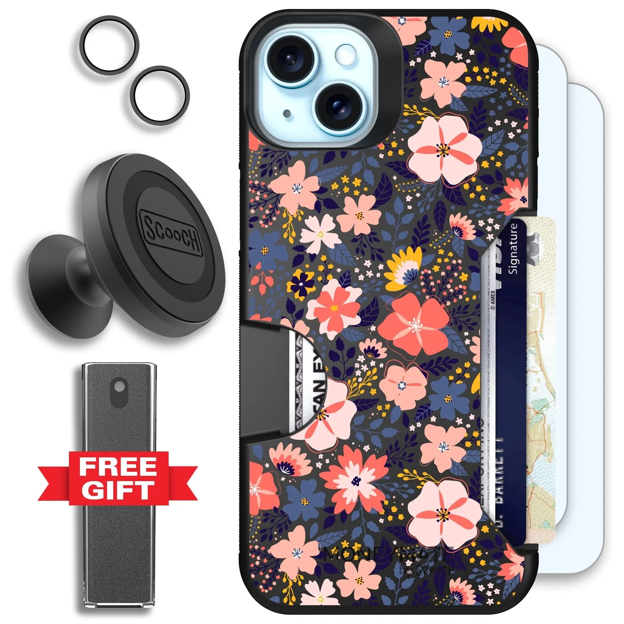 Scooch-Moneymate Defender Bundle for iPhone 15 Plus-Wildflowers