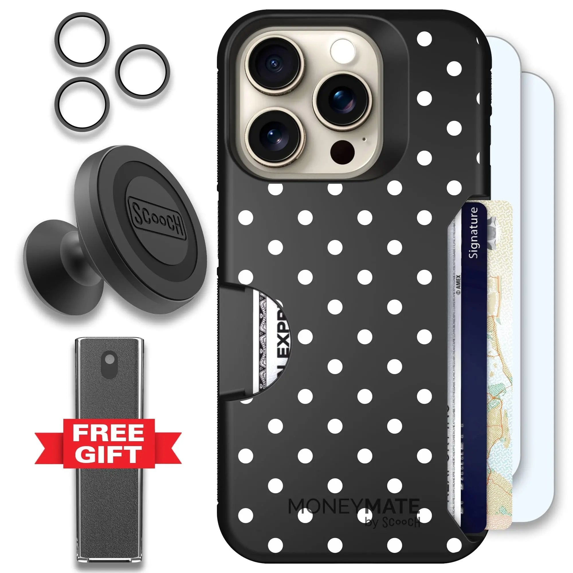 Scooch-Moneymate Defender Bundle for iPhone 15 Pro-Polka Dots