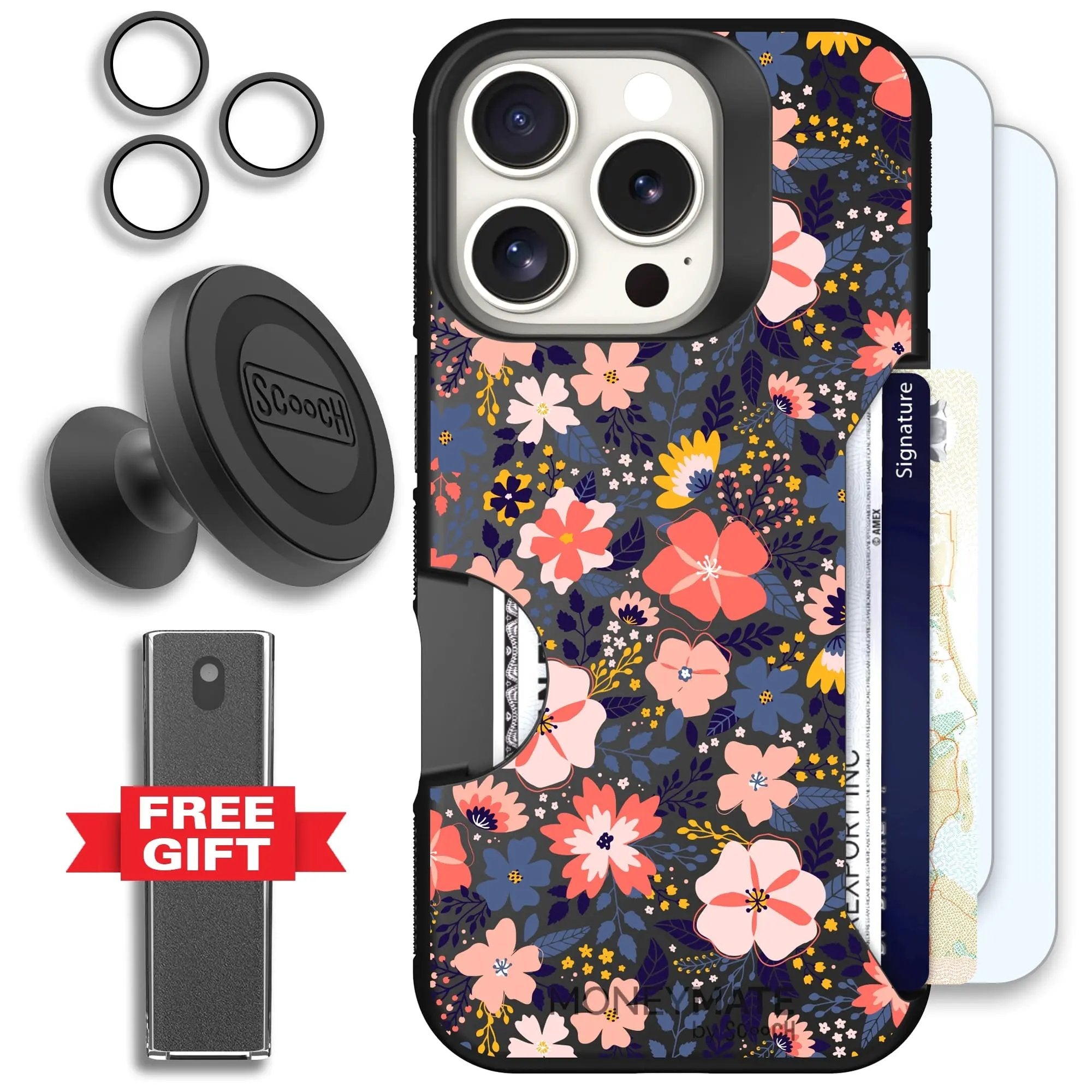Scooch-Moneymate Defender Bundle for iPhone 16 Pro-Wildflowers