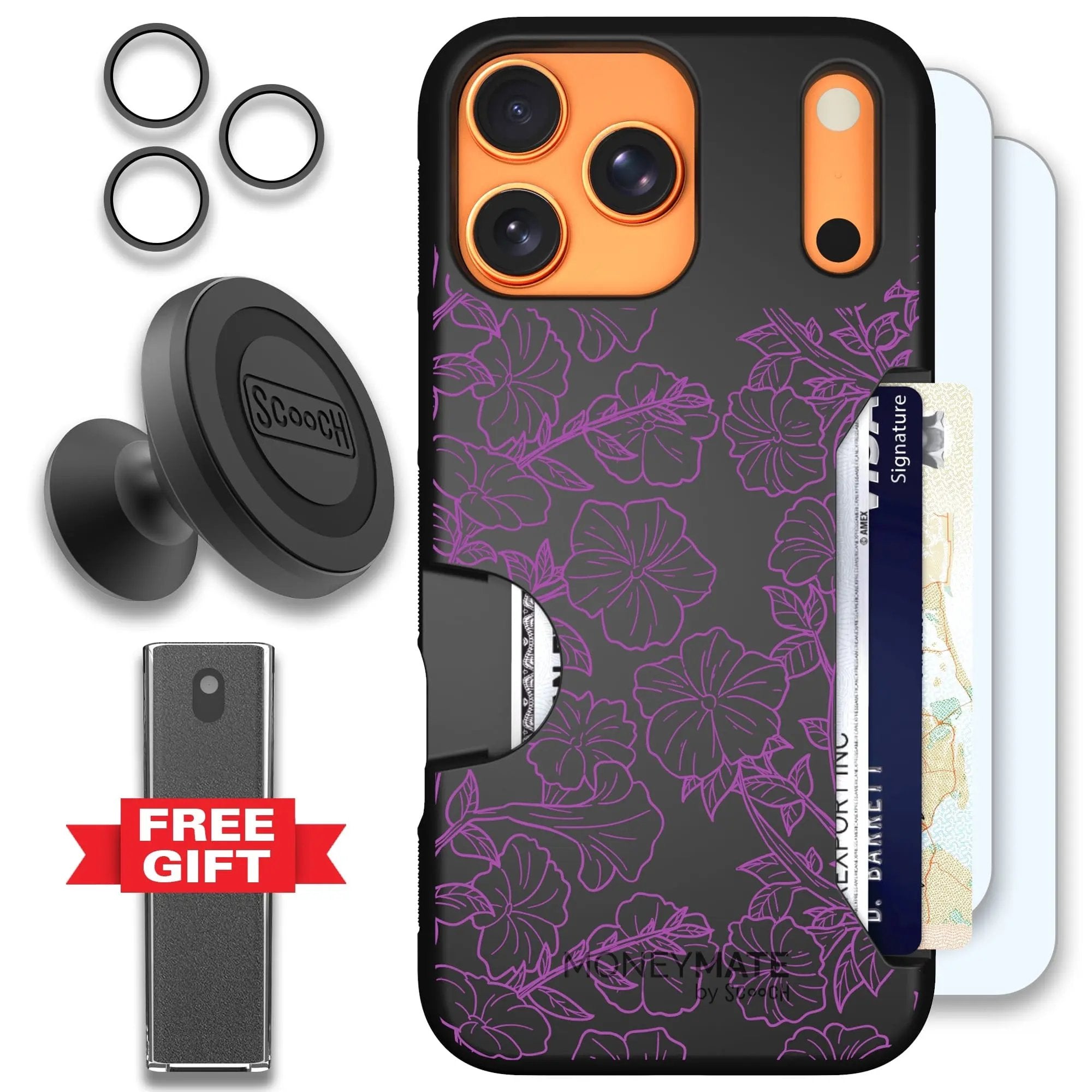 Scooch-Moneymate Defender Bundle for iPhone 17 Pro Max-Purple Petunias