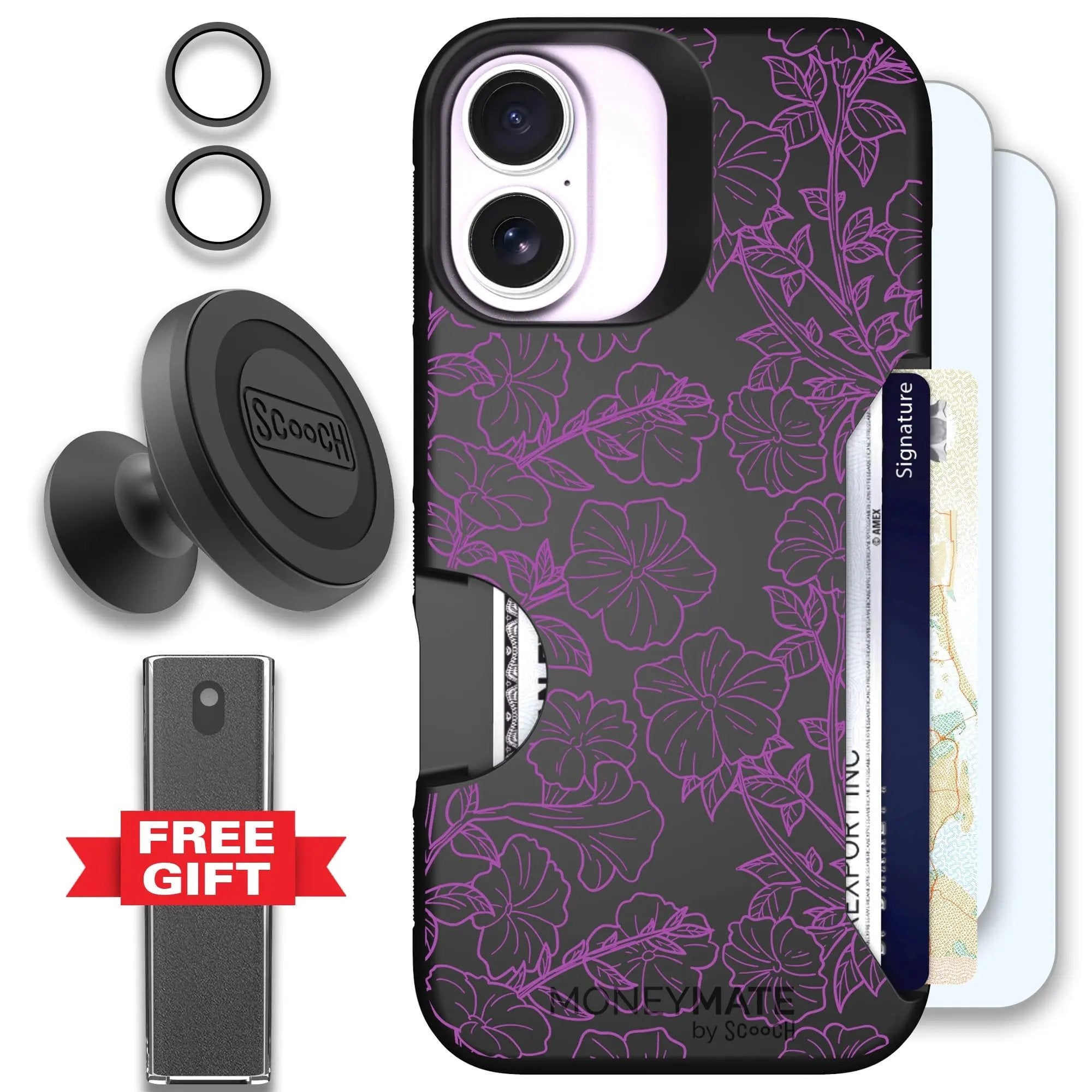 Scooch-Moneymate Defender Bundle for iPhone 17-Purple Petunias
