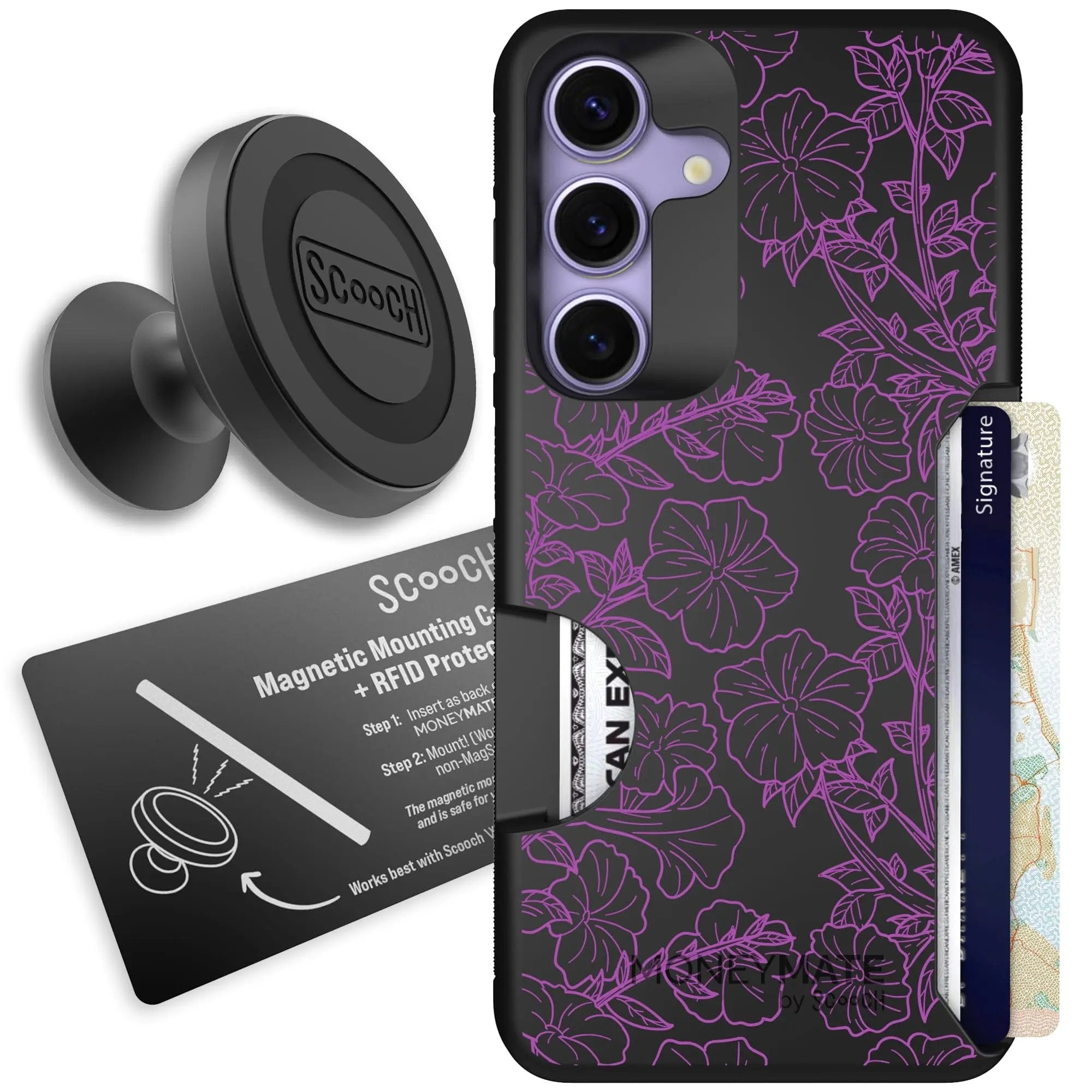 Scooch-Moneymate Starter Bundle for Samsung Galaxy S25-Purple Petunias