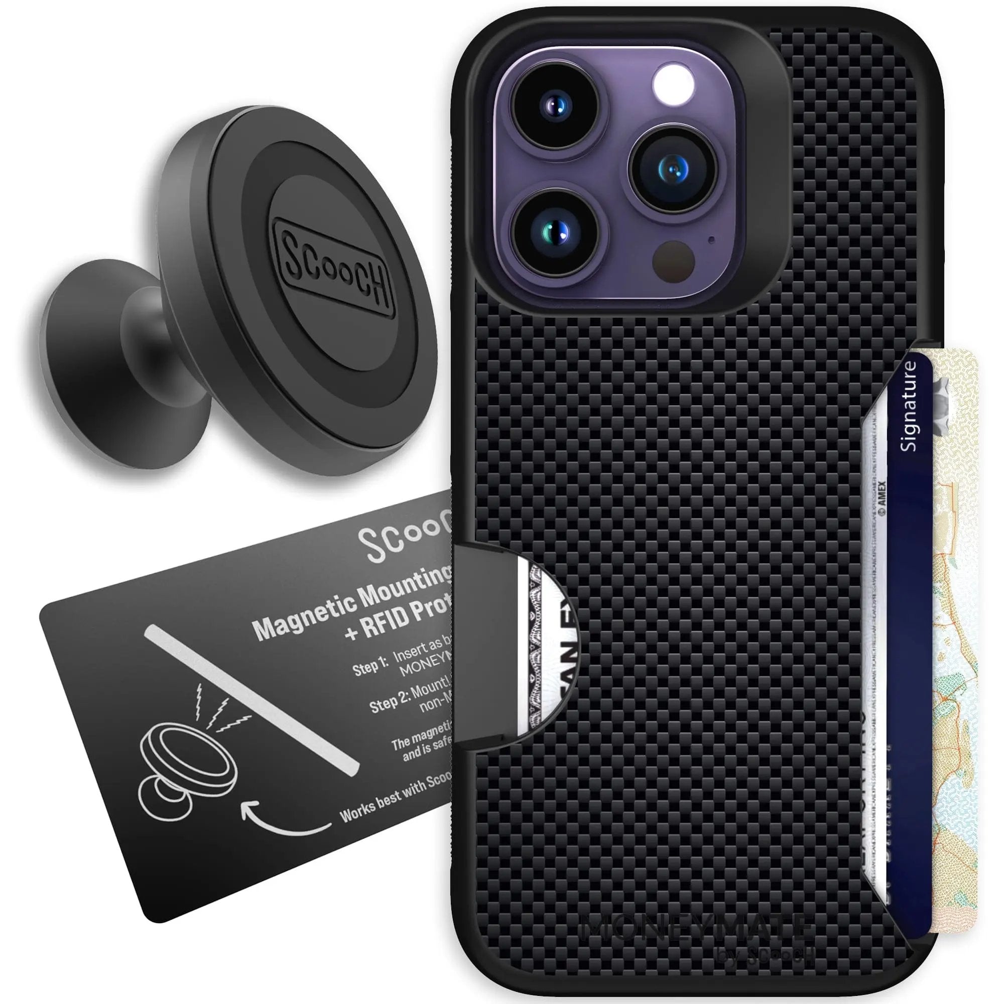 Scooch-Moneymate Starter Bundle for iPhone 14 Pro-Carbon Fiber