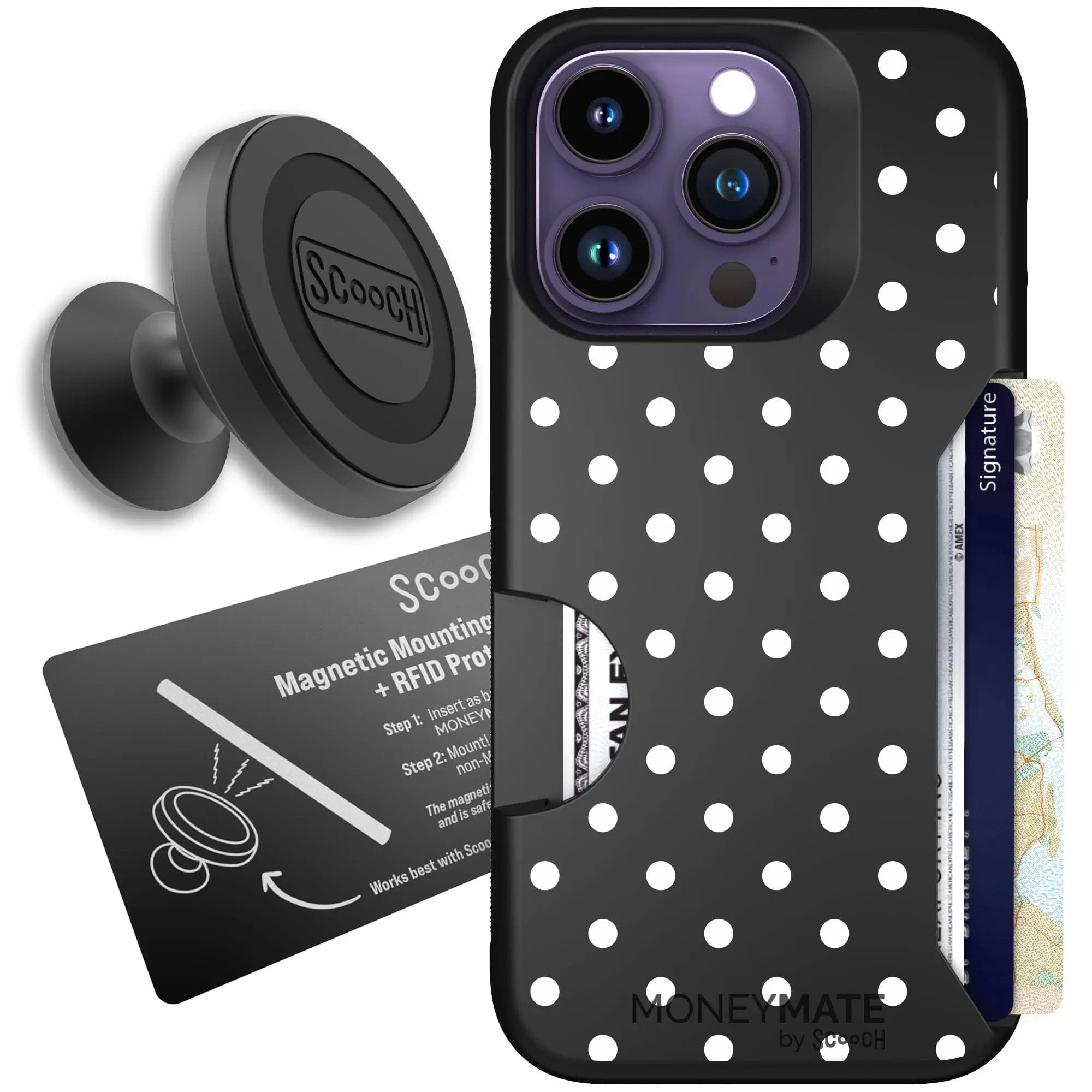 Scooch-Moneymate Starter Bundle for iPhone 14 Pro-Polka Dots