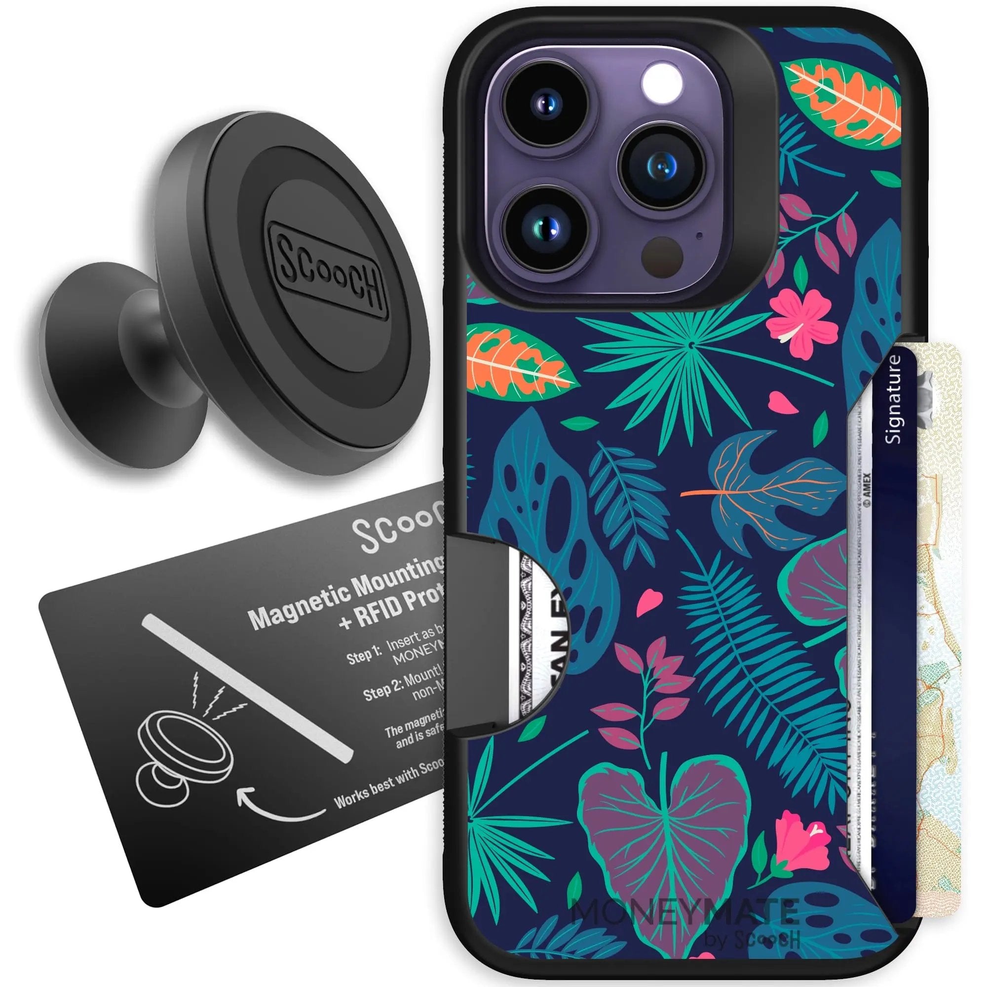 Scooch-Moneymate Starter Bundle for iPhone 14 Pro-Tropical Leaves