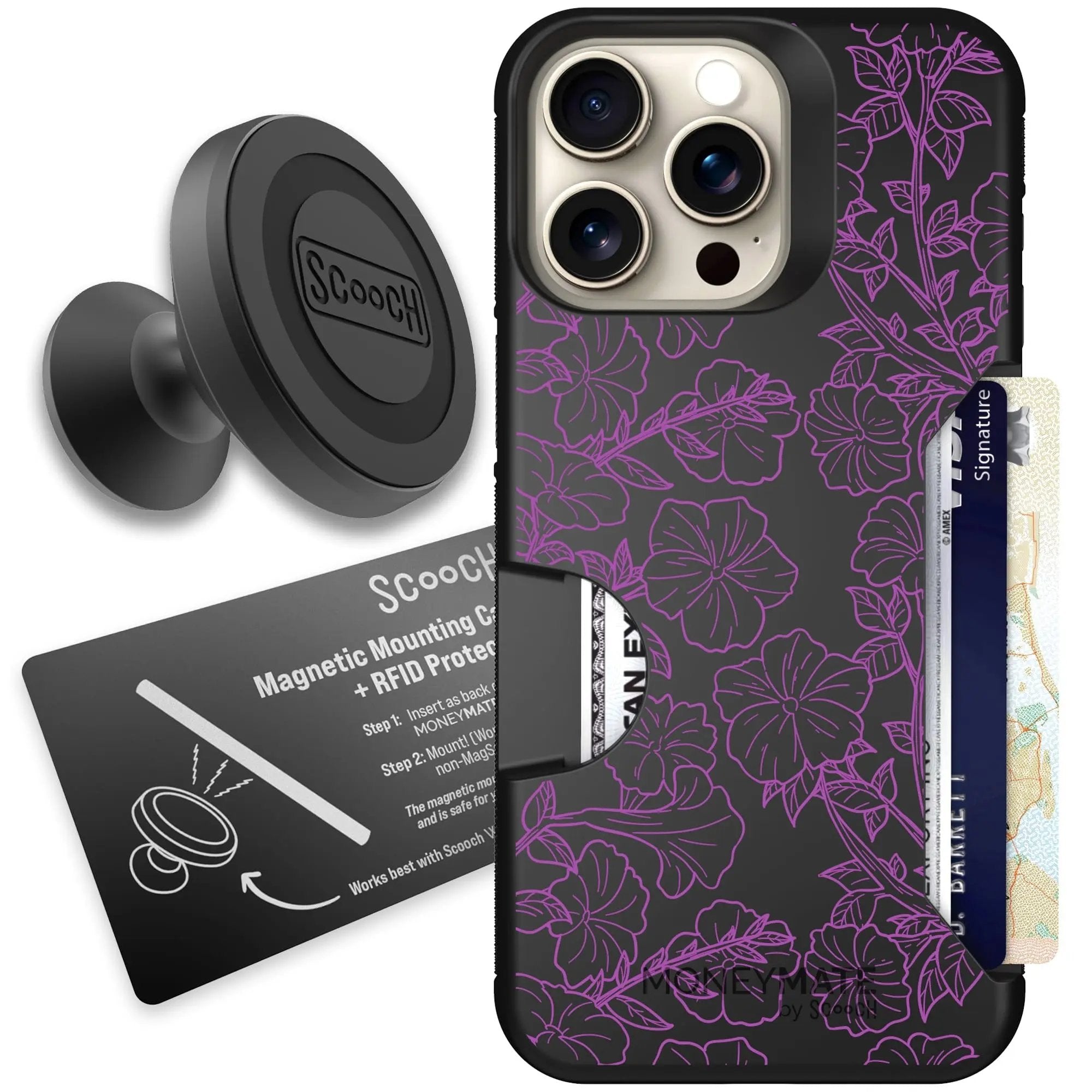Scooch-Moneymate Starter Bundle for iPhone 15 Pro Max-Purple Petunias