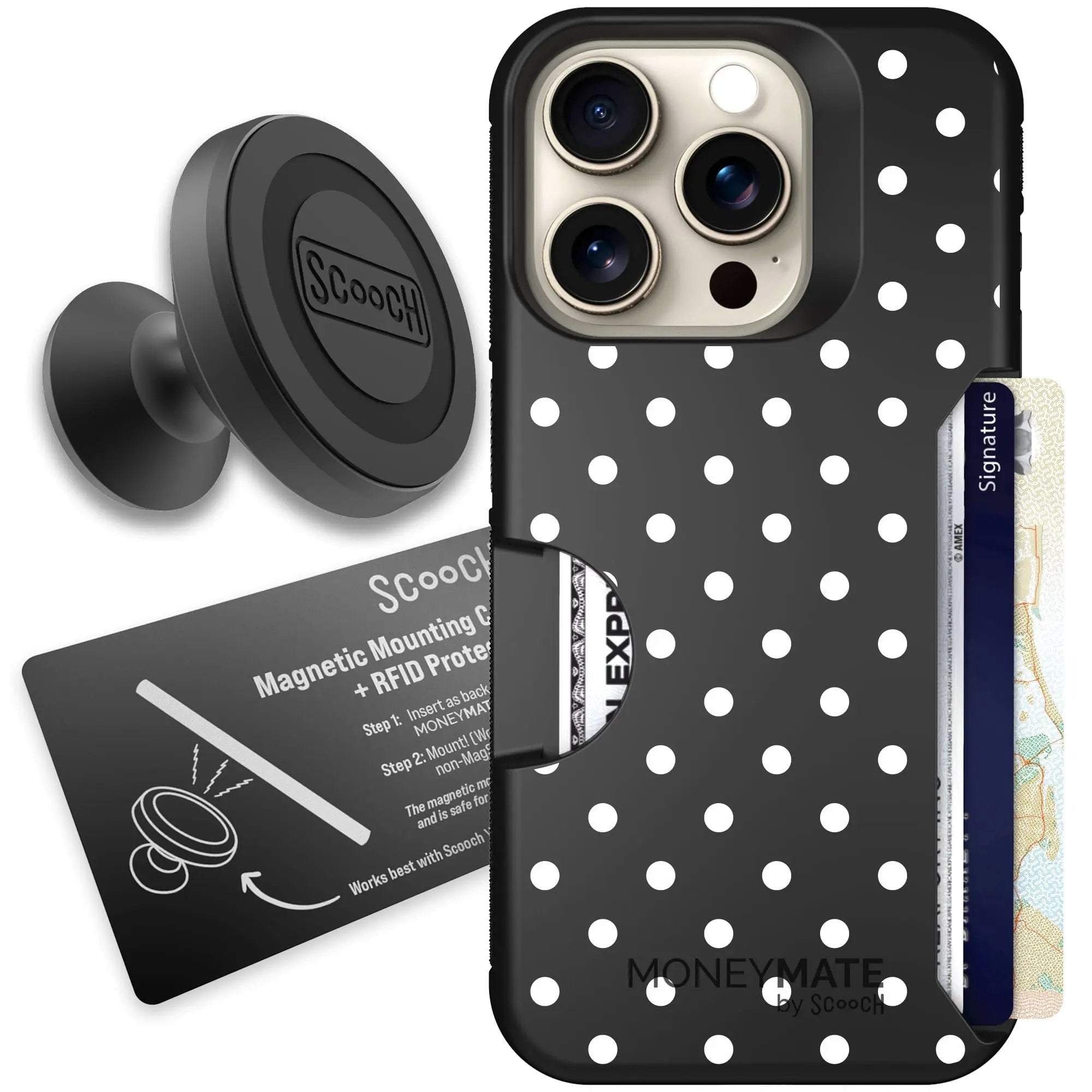 Scooch-Moneymate Starter Bundle for iPhone 15 Pro-Polka Dots