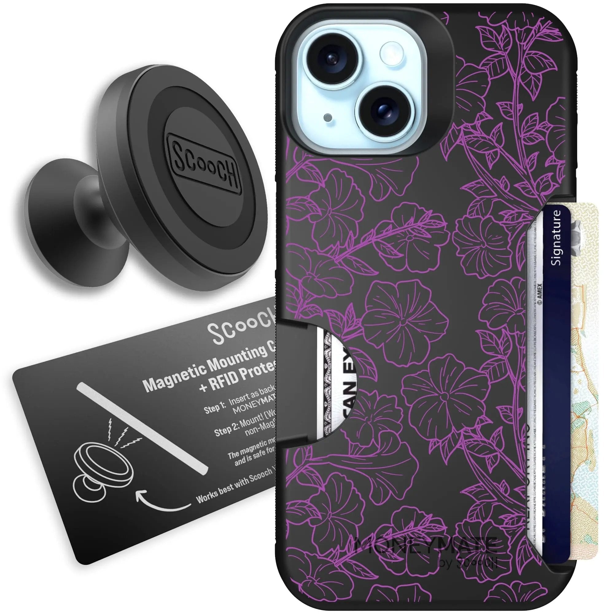 Scooch-Moneymate Starter Bundle for iPhone 15-Purple Petunias