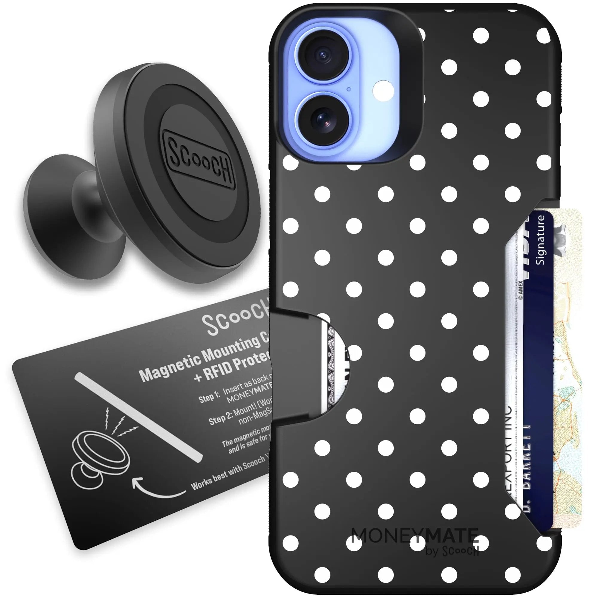 Scooch-Moneymate Starter Bundle for iPhone 16 Plus-Polka Dots