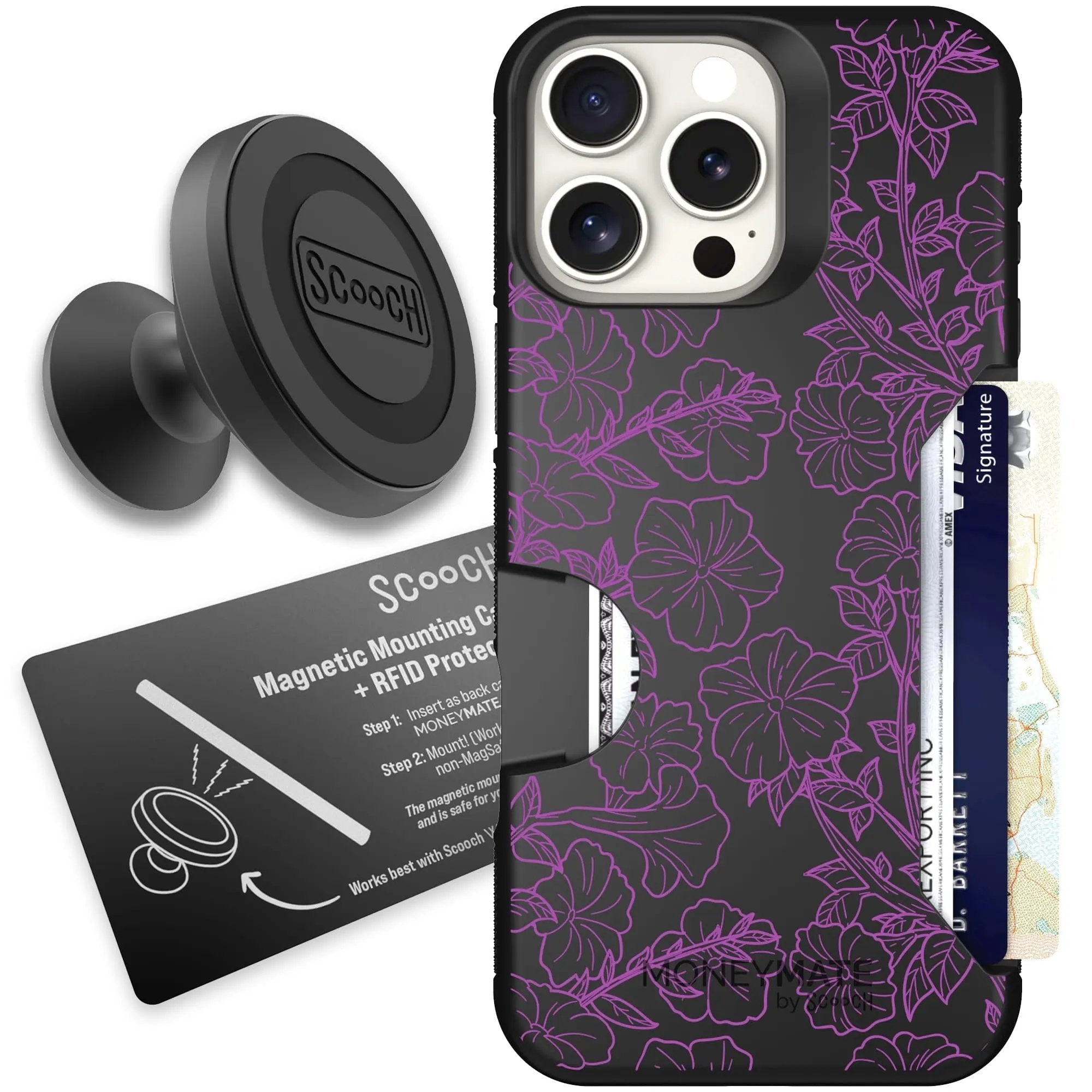 Scooch-Moneymate Starter Bundle for iPhone 16 Pro Max-Purple Petunias