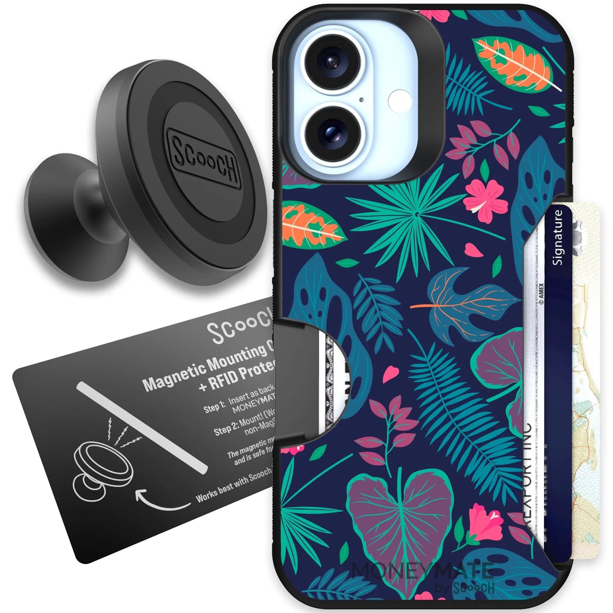 Scooch-Moneymate Starter Bundle for iPhone 16-Tropical Leaves