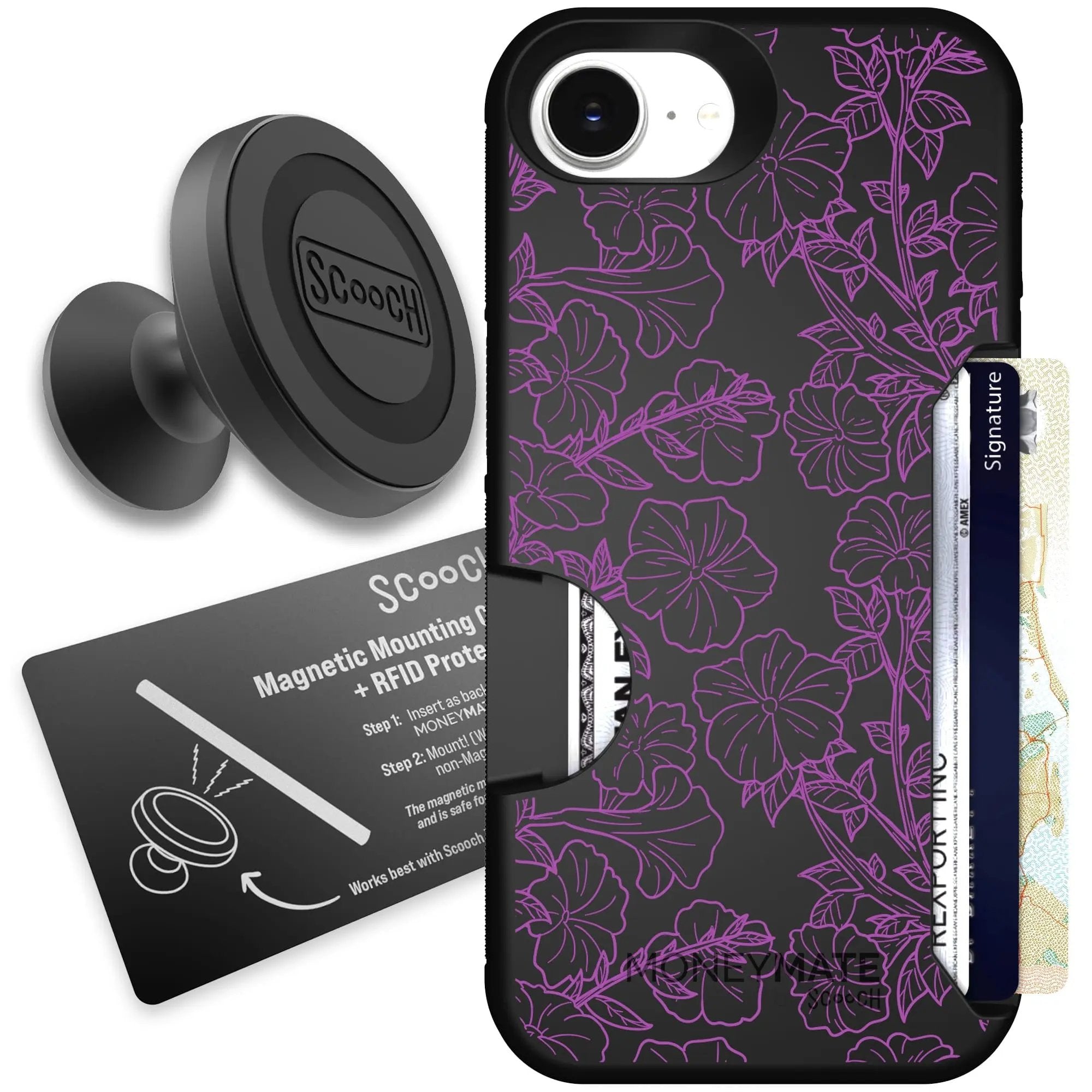 Scooch-Moneymate Starter Bundle for iPhone 16e-Purple Petunias