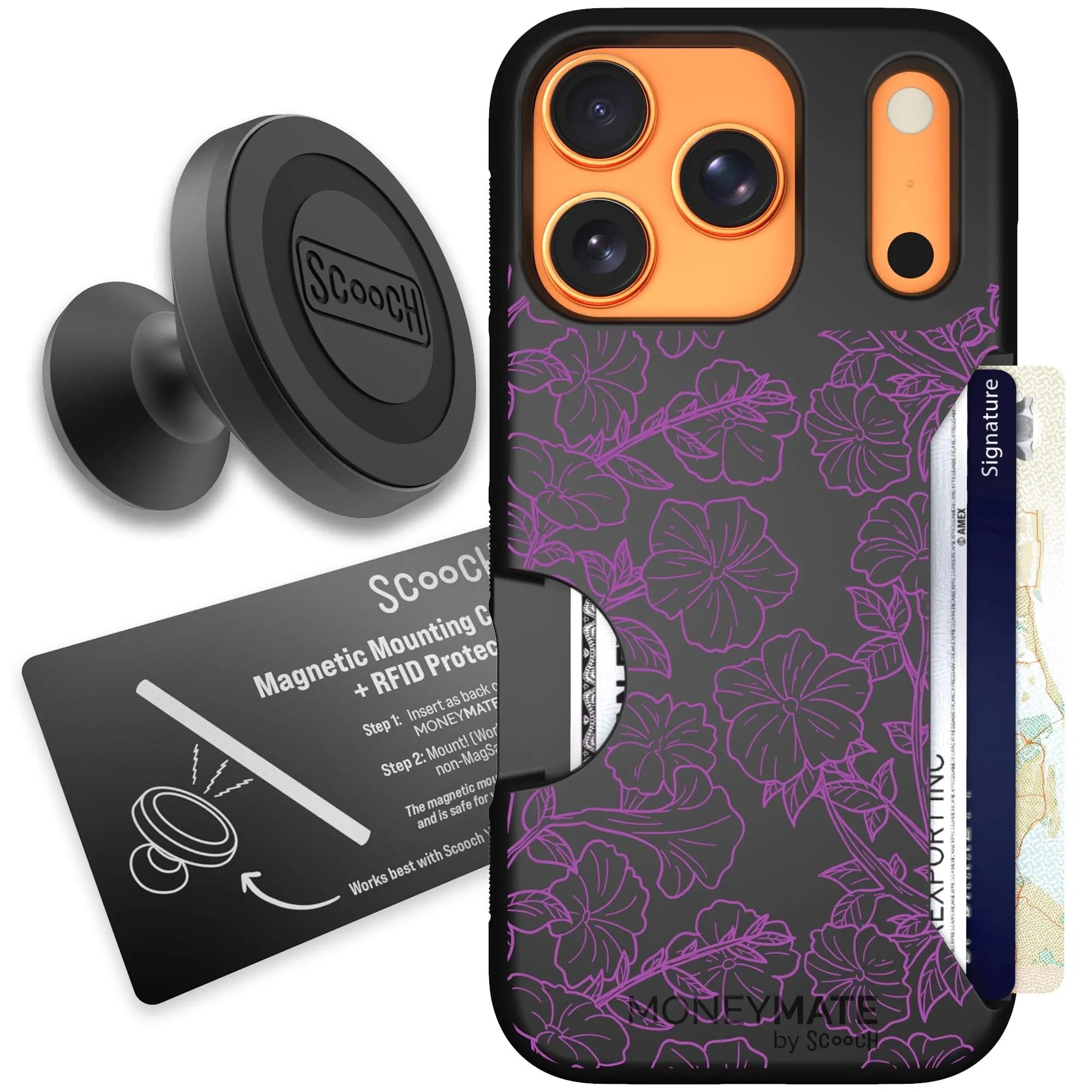 Scooch-Moneymate Starter Bundle for iPhone 17 Pro-Purple Petunias