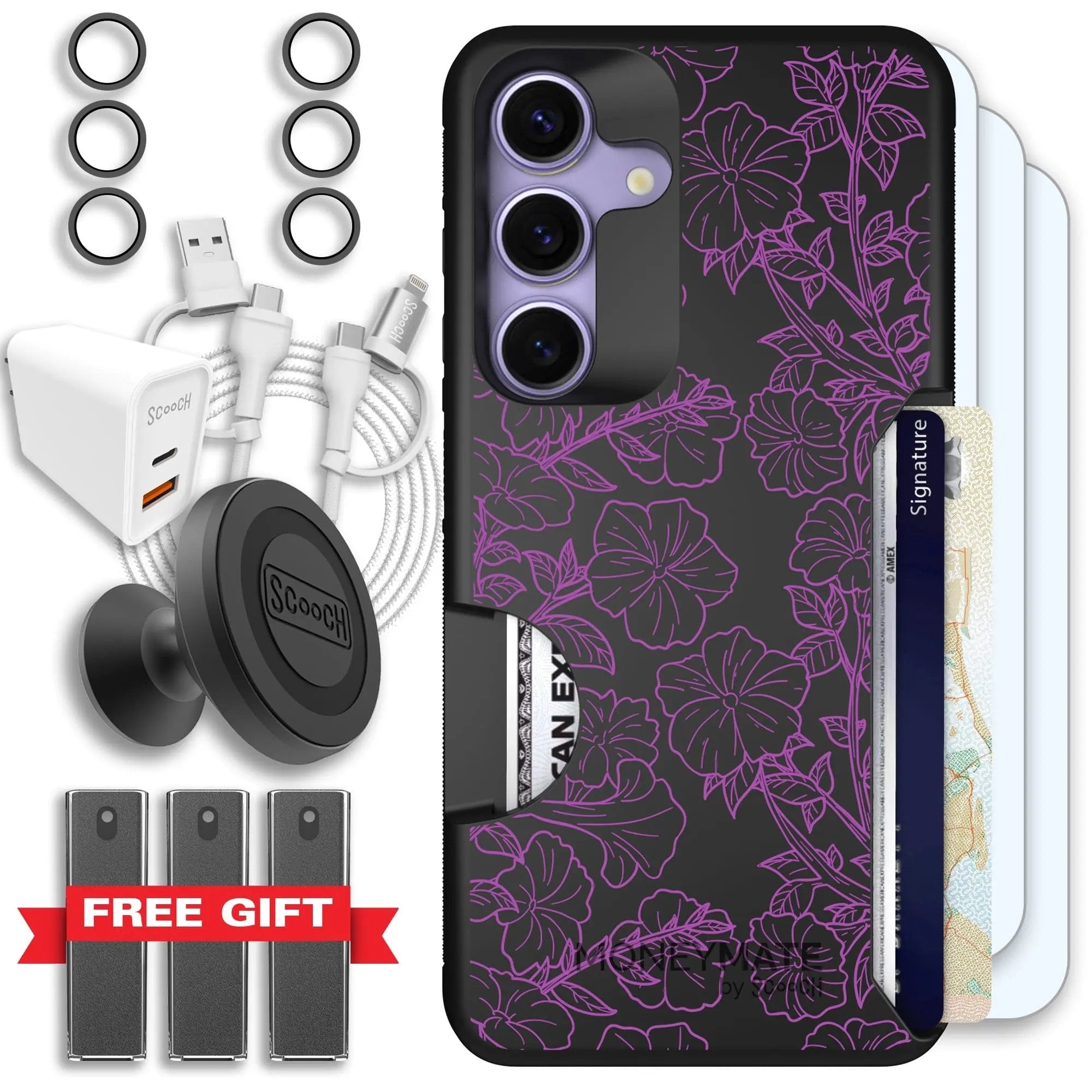 Scooch-Moneymate Ultimate Bundle for Samsung Galaxy S25-Purple Petunias