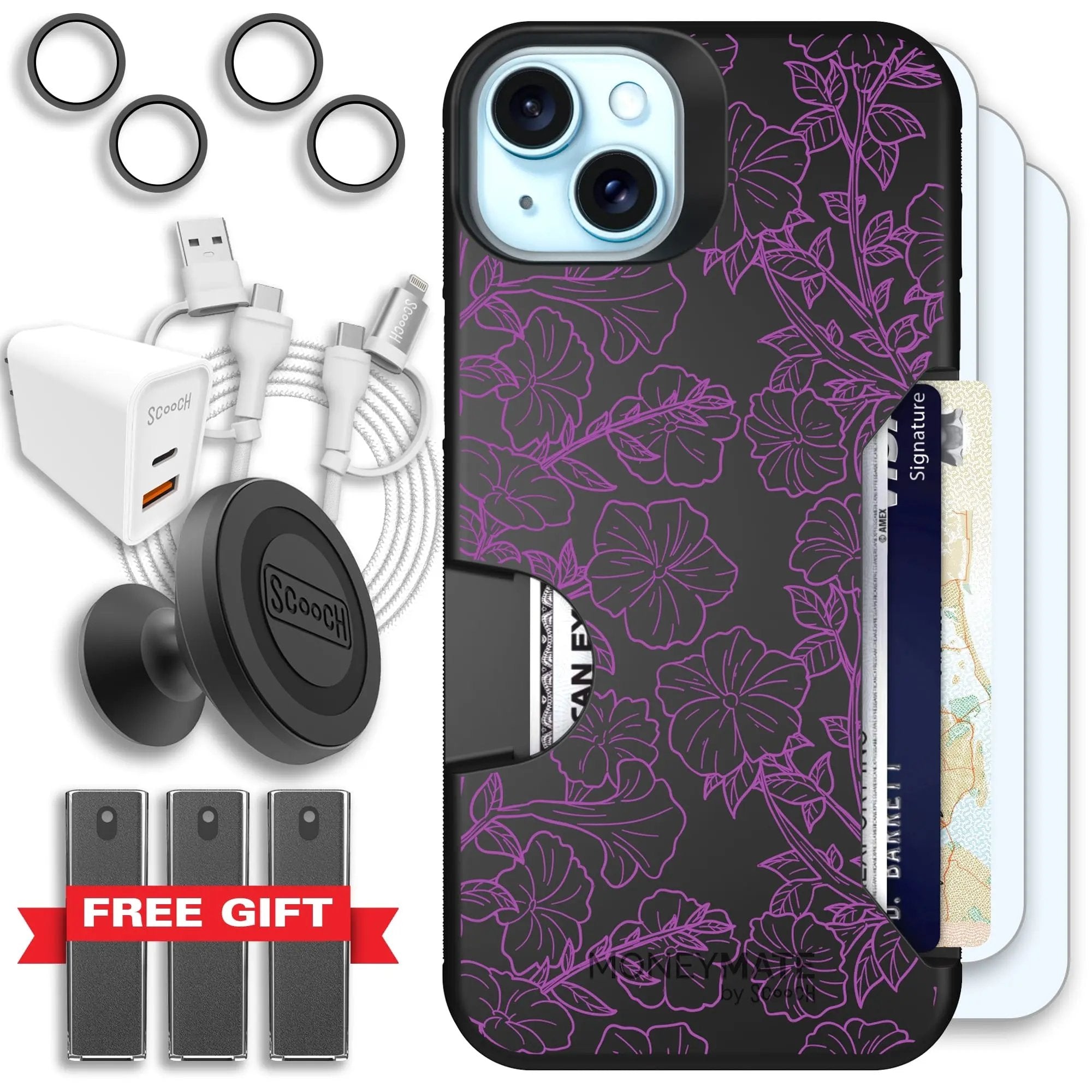 Scooch-Moneymate Ultimate Bundle for iPhone 14 Plus-Purple Petunias