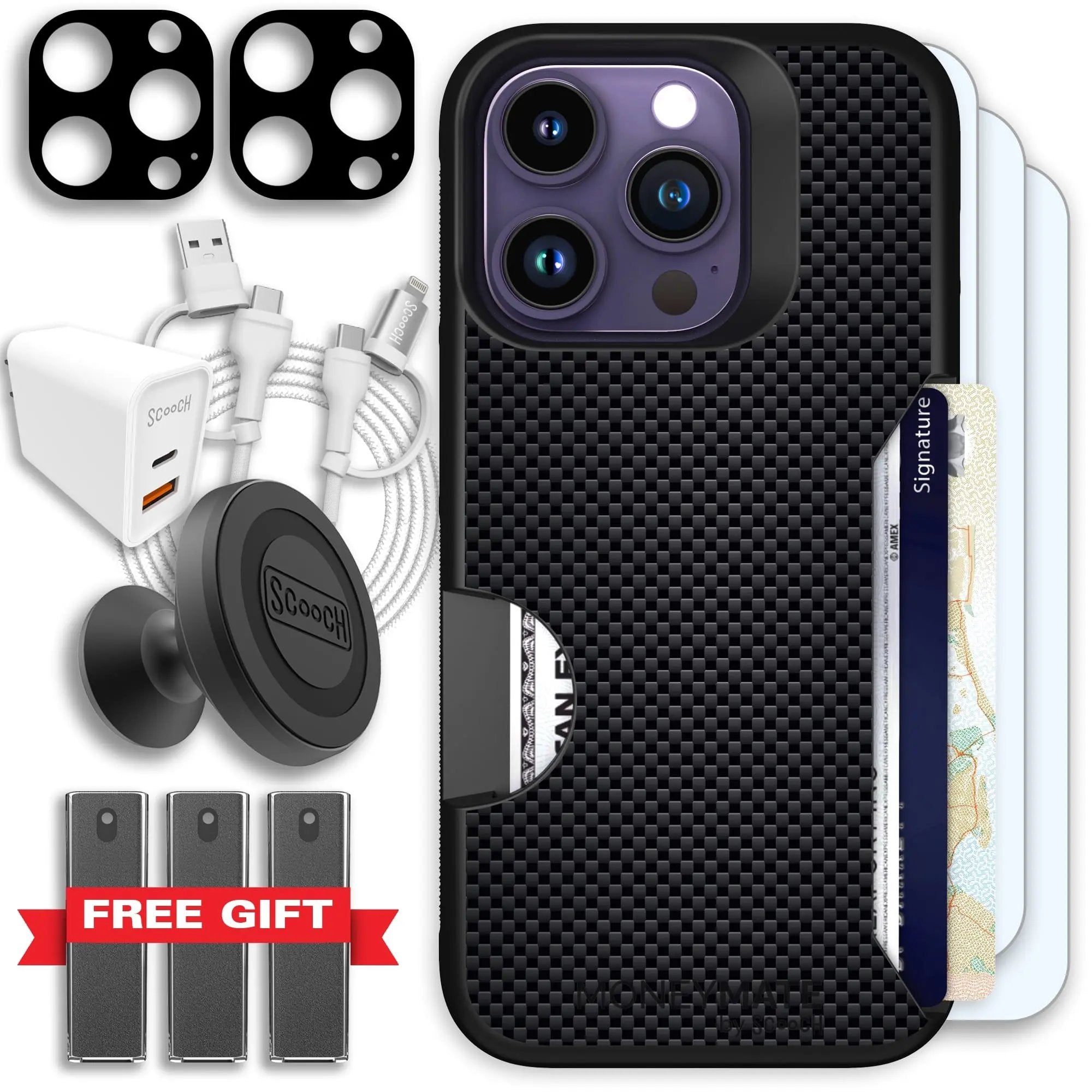 Scooch-Moneymate Ultimate Bundle for iPhone 14 Pro-Carbon Fiber
