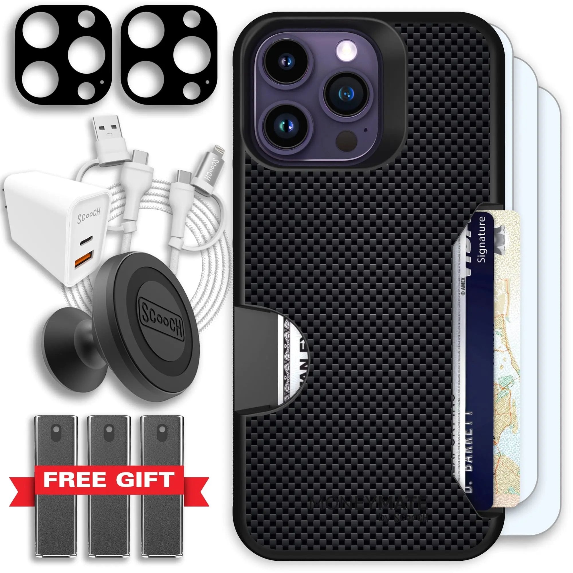Scooch-Moneymate Ultimate Bundle for iPhone 14 Pro Max-Carbon Fiber