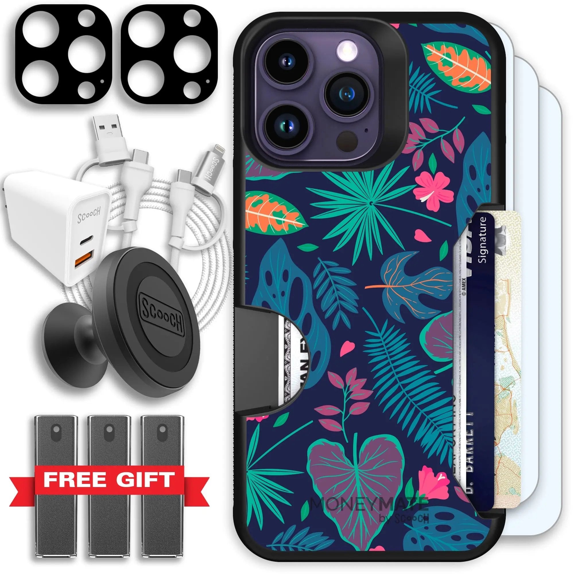 Scooch-Moneymate Ultimate Bundle for iPhone 14 Pro Max-Tropical Leaves