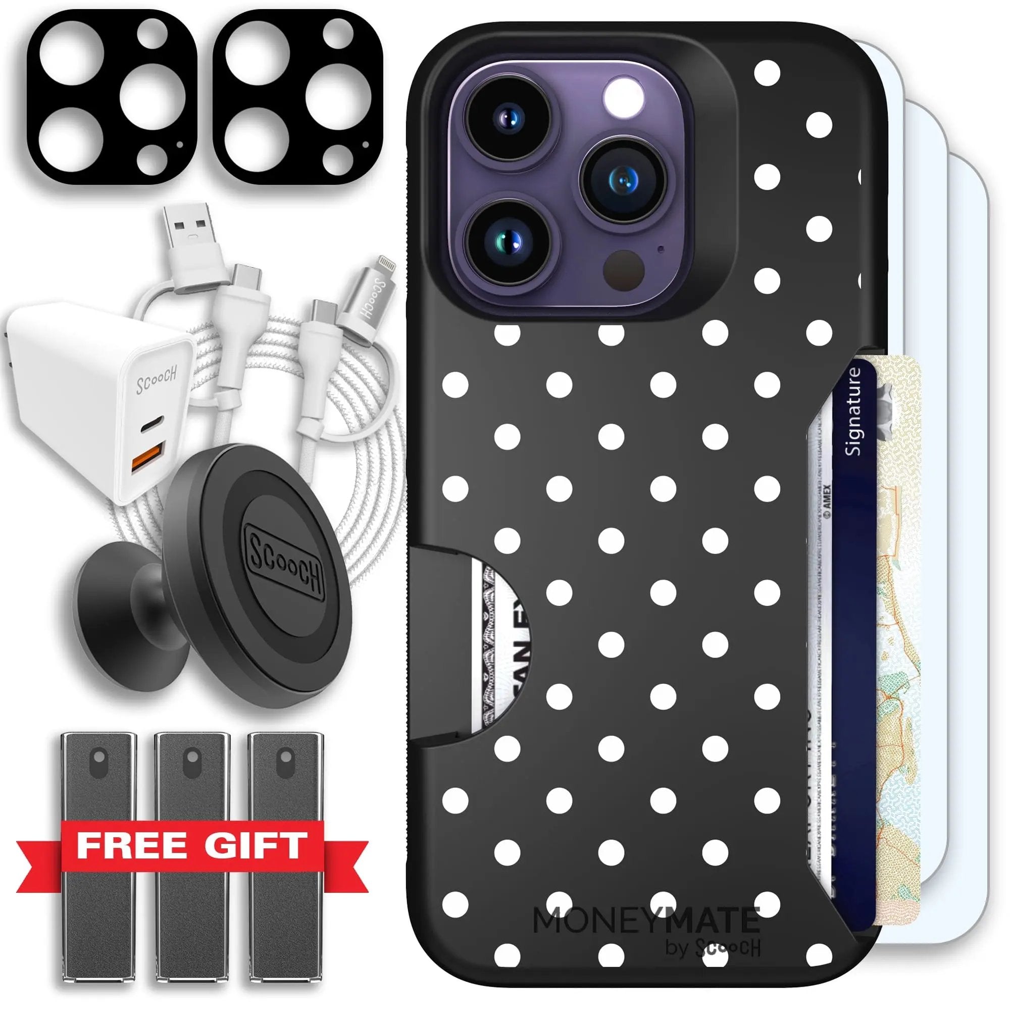 Scooch-Moneymate Ultimate Bundle for iPhone 14 Pro-Polka Dots