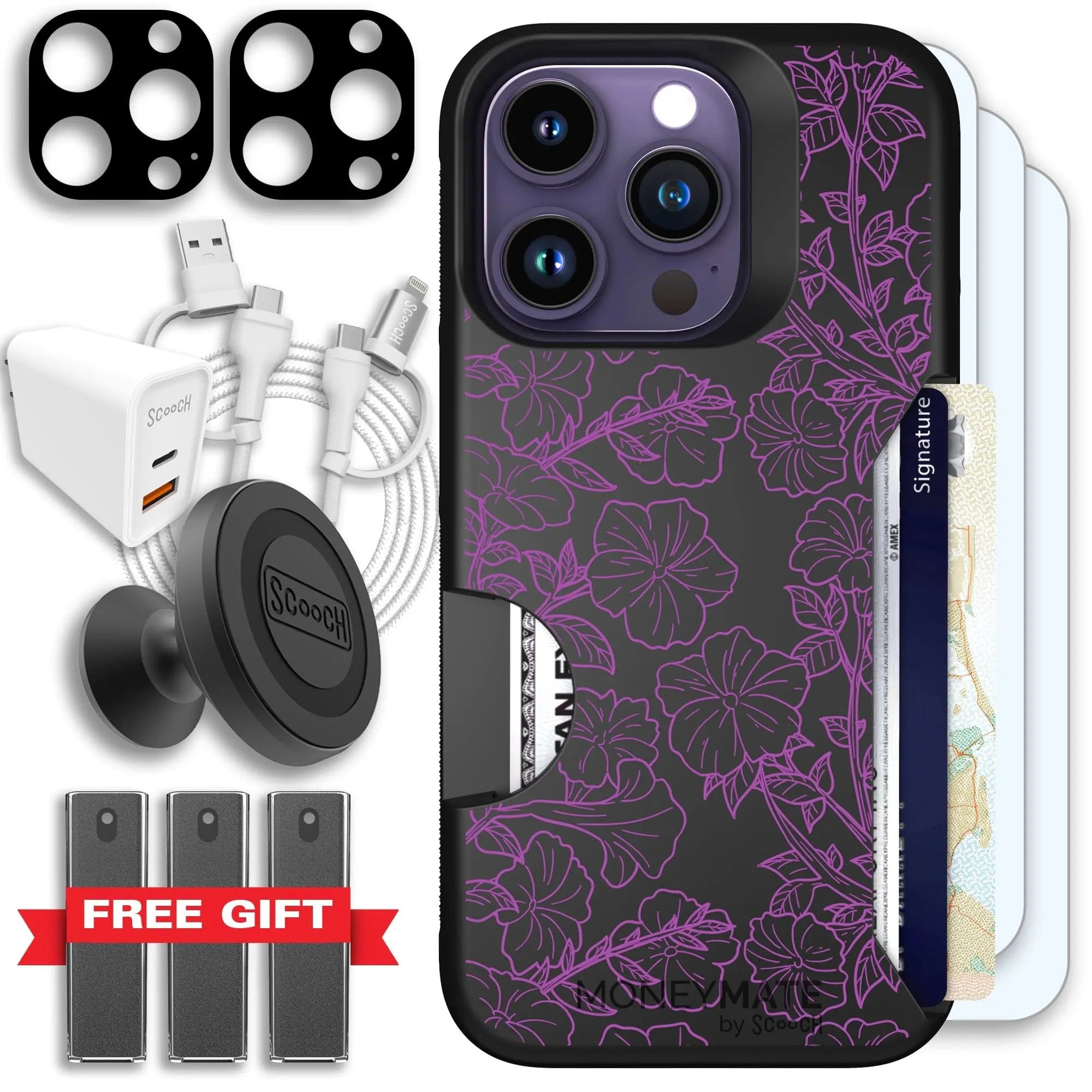 Scooch-Moneymate Ultimate Bundle for iPhone 14 Pro-Purple Petunias
