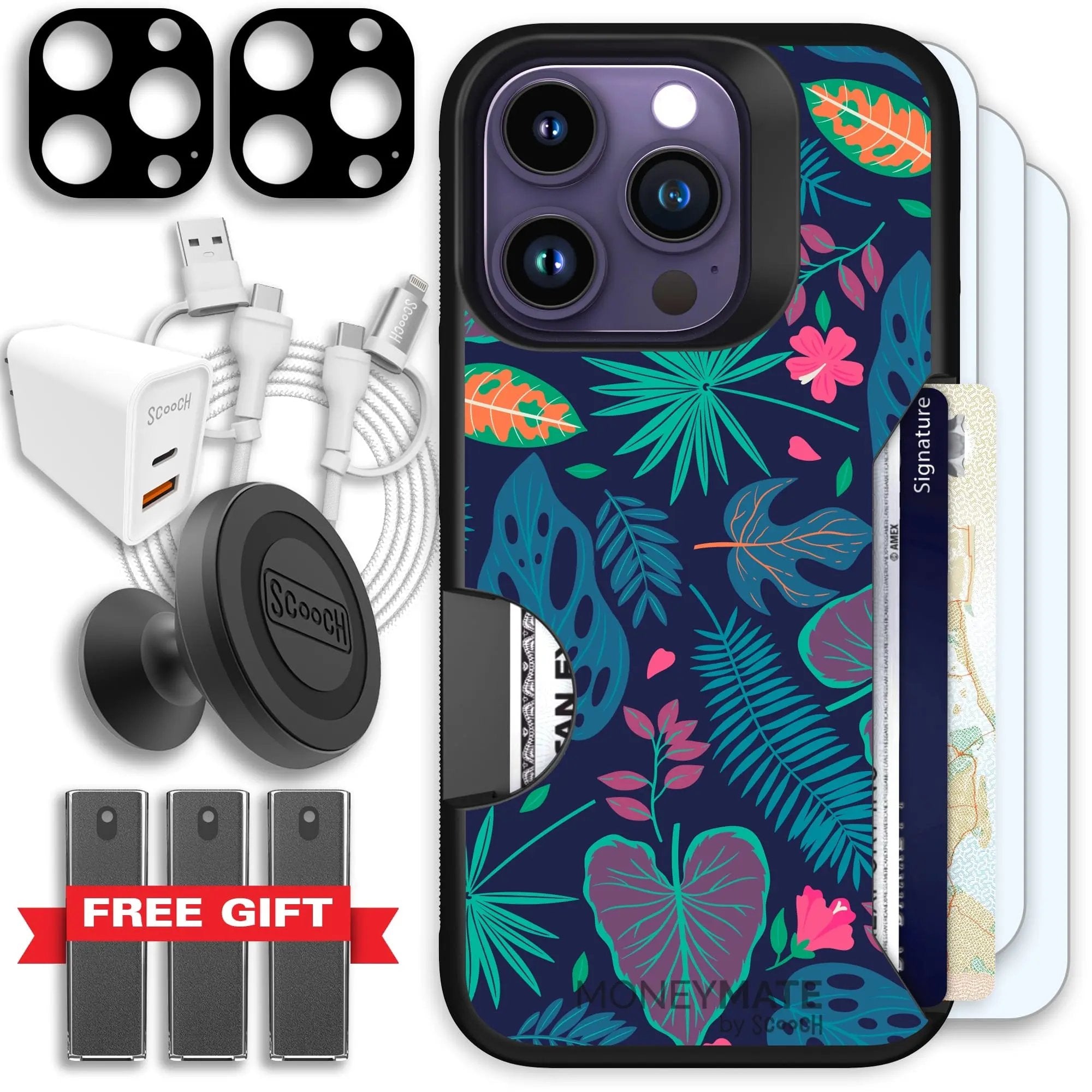 Scooch-Moneymate Ultimate Bundle for iPhone 14 Pro-Tropical Leaves