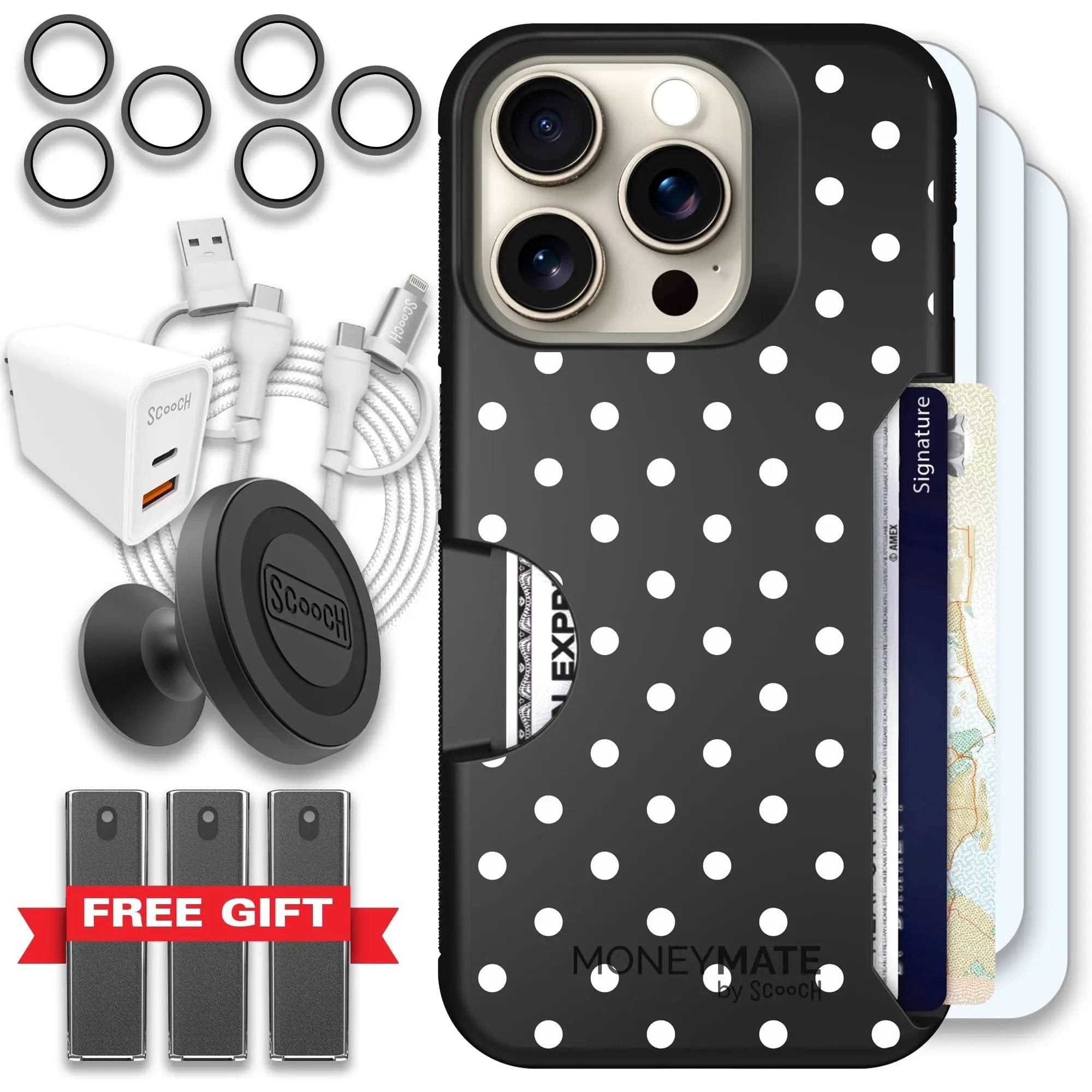 Scooch-Moneymate Ultimate Bundle for iPhone 15 Pro-Polka Dots