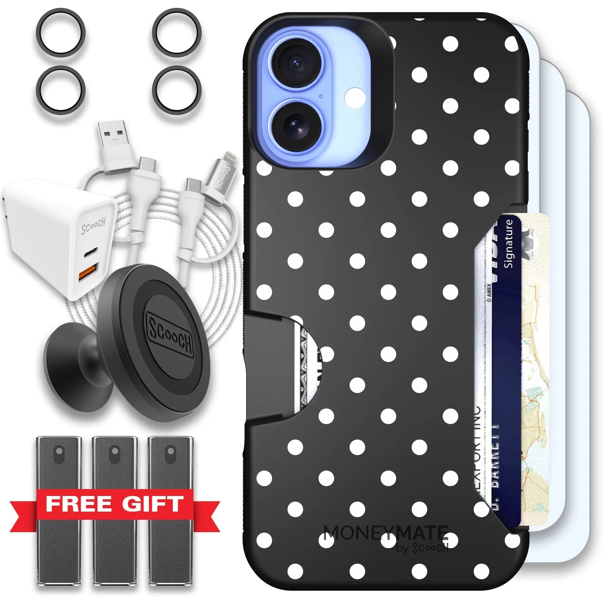Scooch-Moneymate Ultimate Bundle for iPhone 16 Plus-Polka Dots