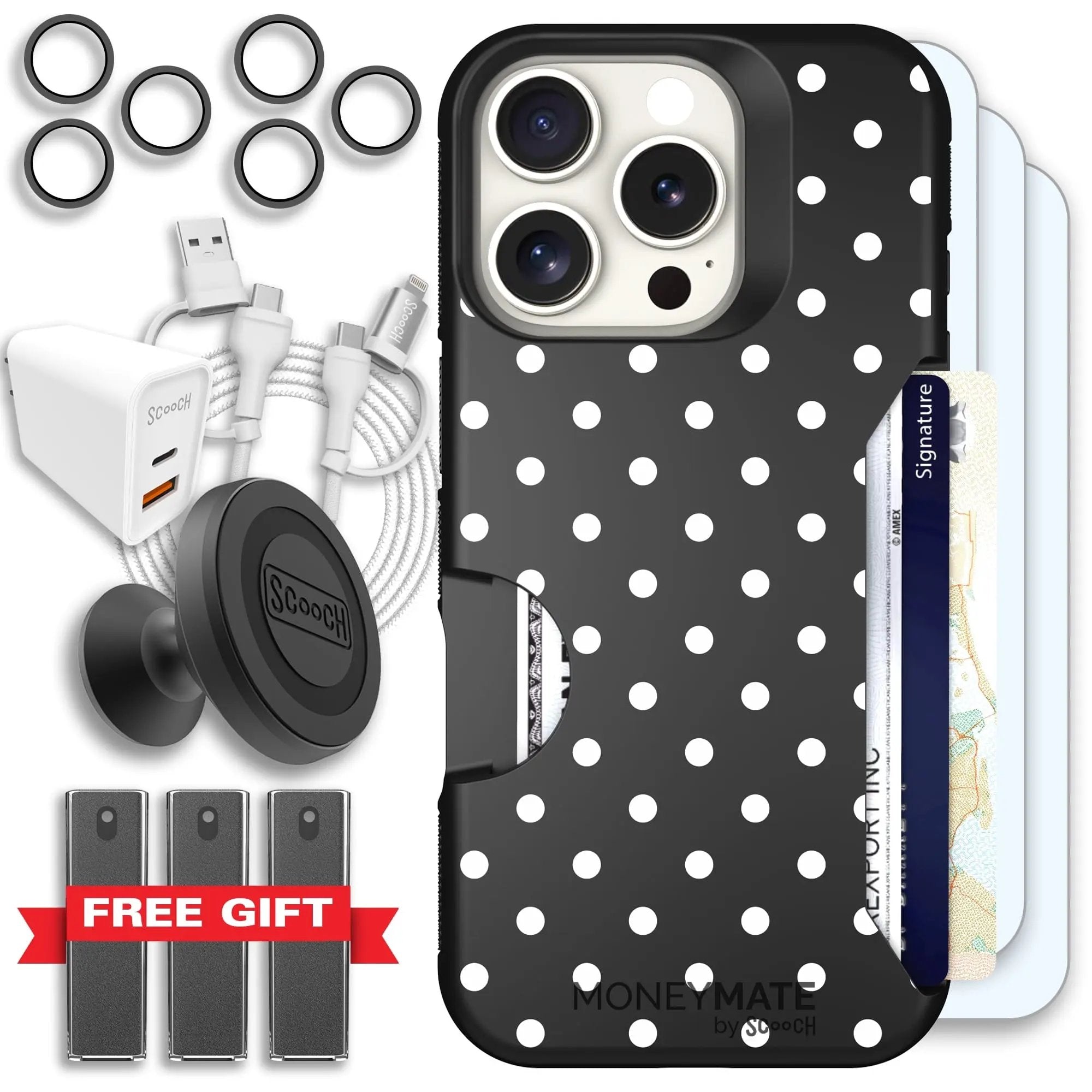 Scooch-Moneymate Ultimate Bundle for iPhone 16 Pro-Polka Dots