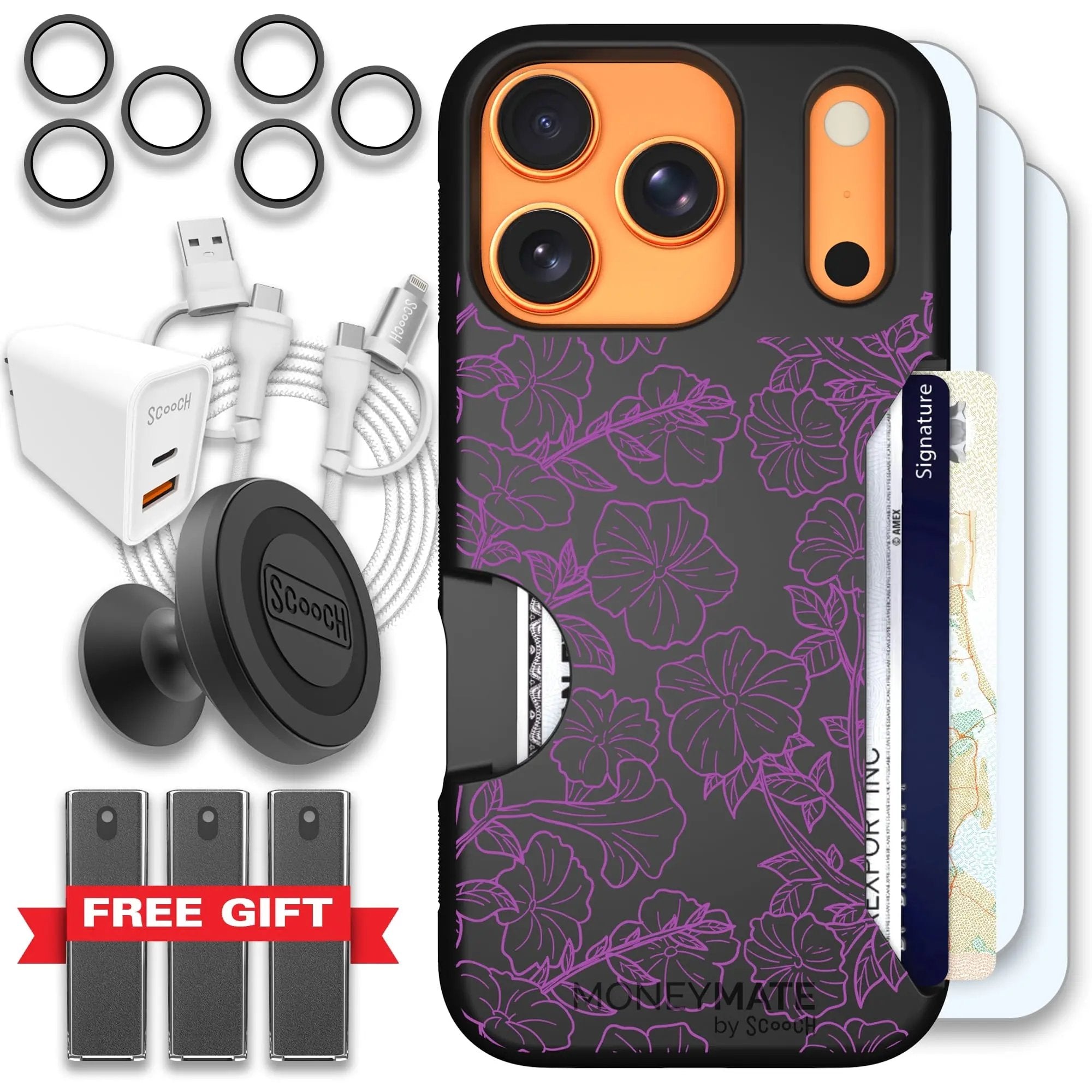 Scooch-Moneymate Ultimate Bundle for iPhone 17 Pro-Purple Petunias