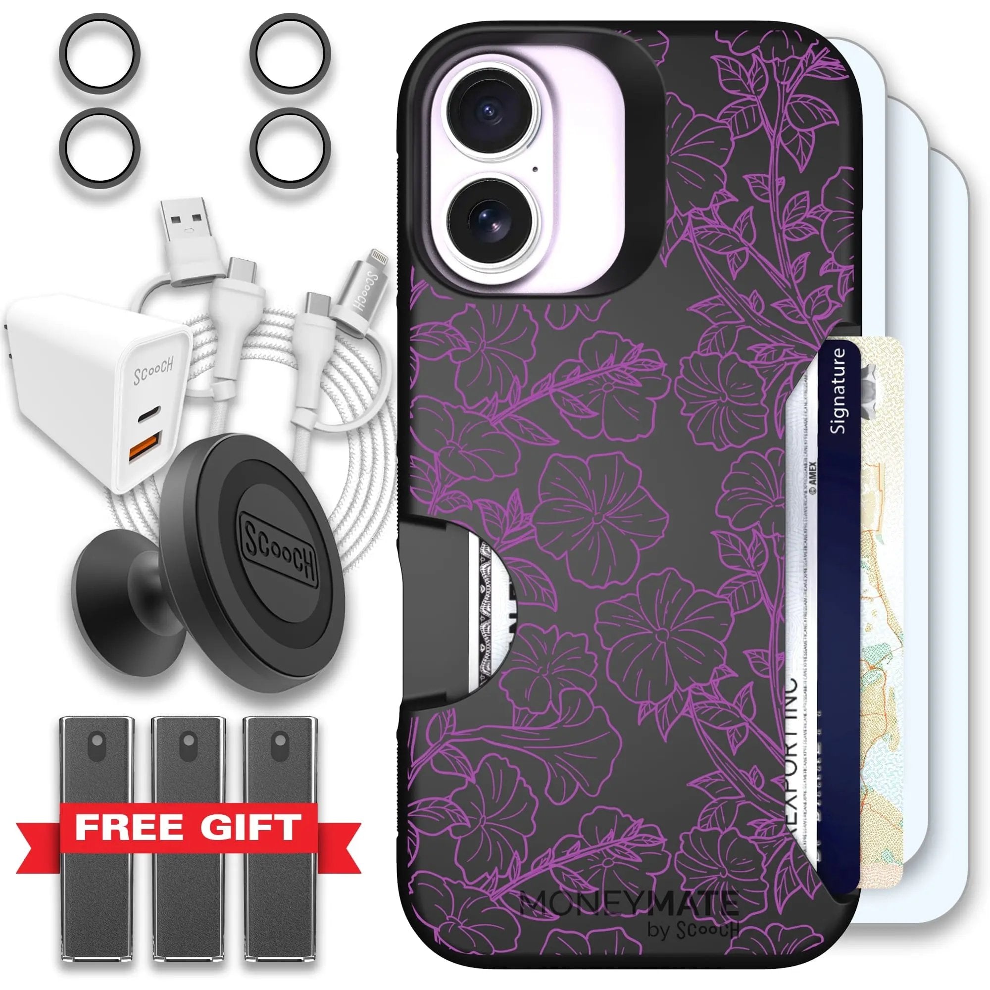 Scooch-Moneymate Ultimate Bundle for iPhone 17-Purple Petunias