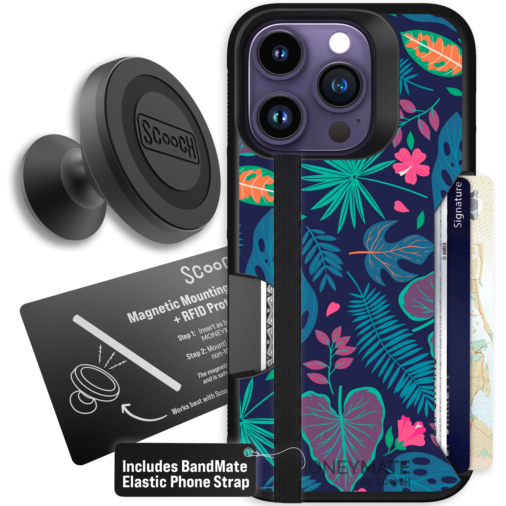 Moneymate - iPhone 14 Pro - Tropical Leaves - Starter Bundle