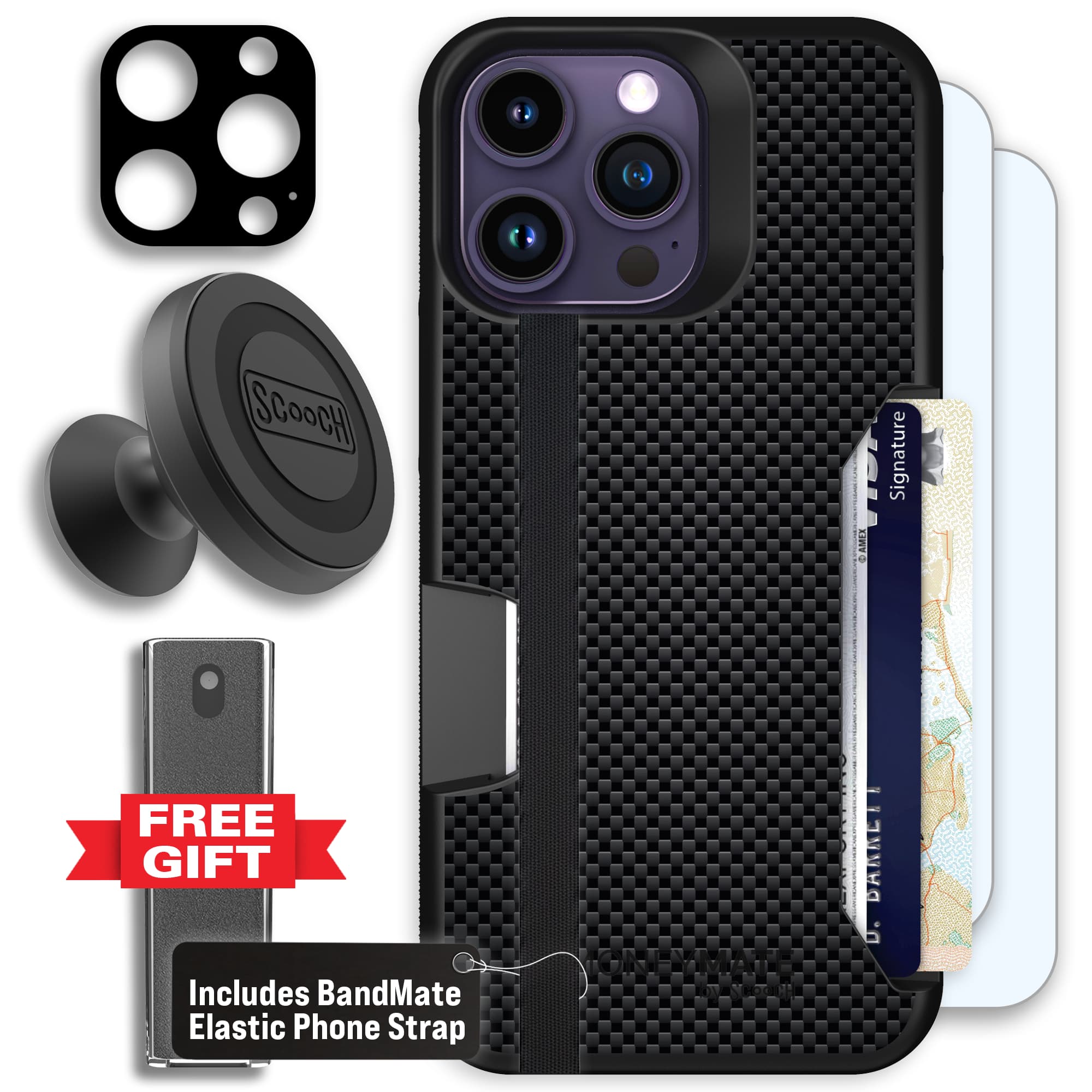Moneymate - iPhone 14 Pro Max - Carbon Fiber - Defender Bundle