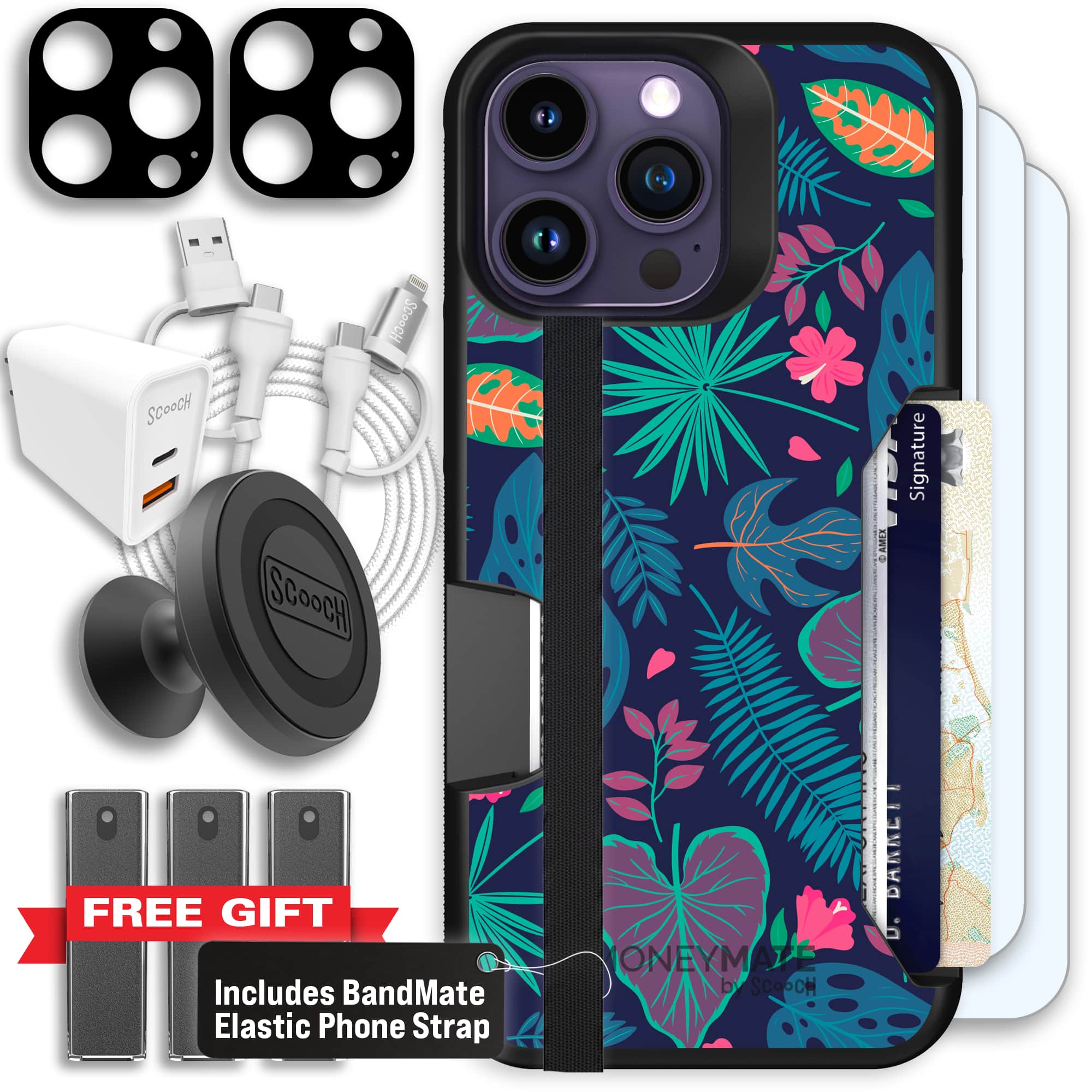 Moneymate - iPhone 14 Pro Max - Tropical Leaves - Ultimate Bundle