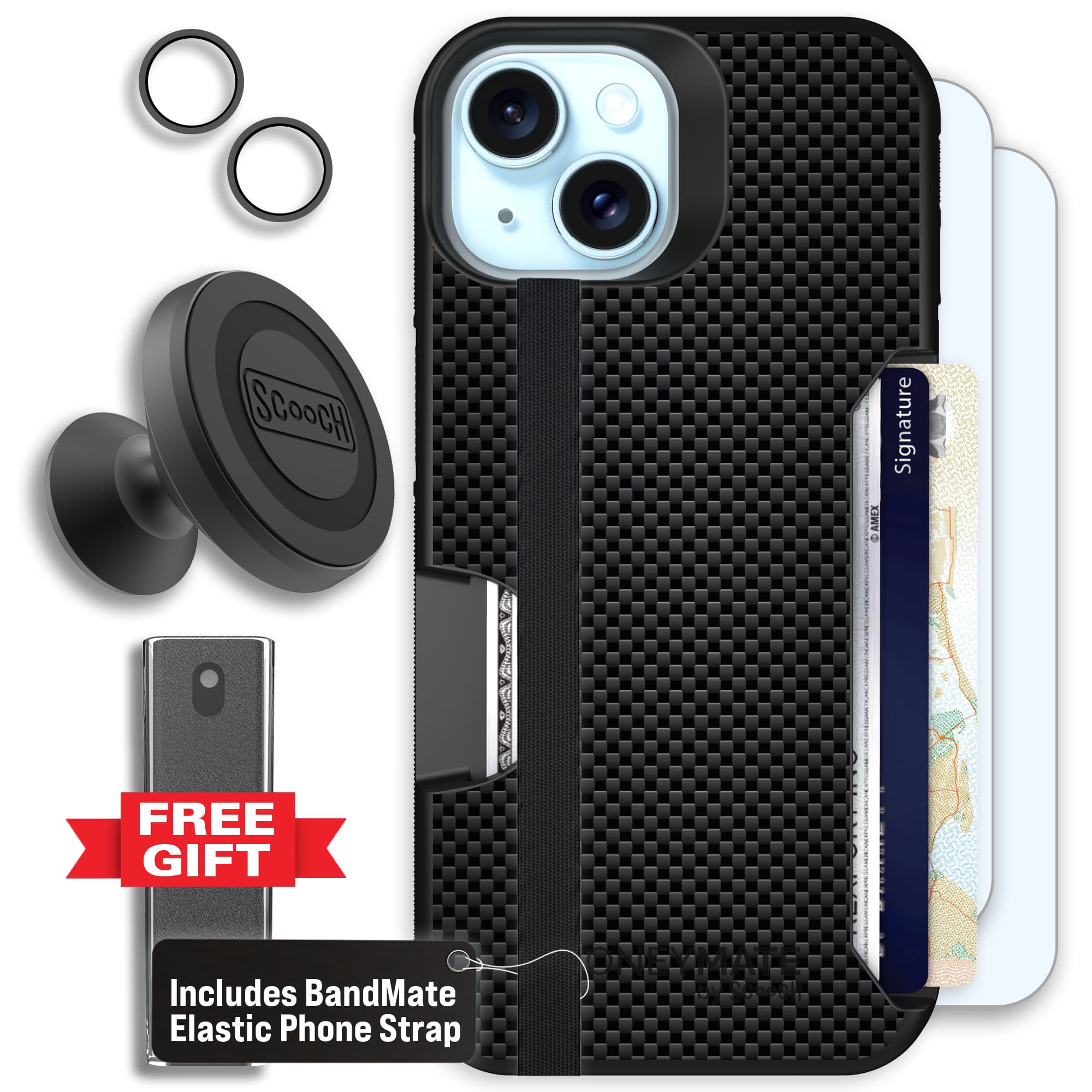 Moneymate - iPhone 15 - Carbon Fiber - Defender Bundle